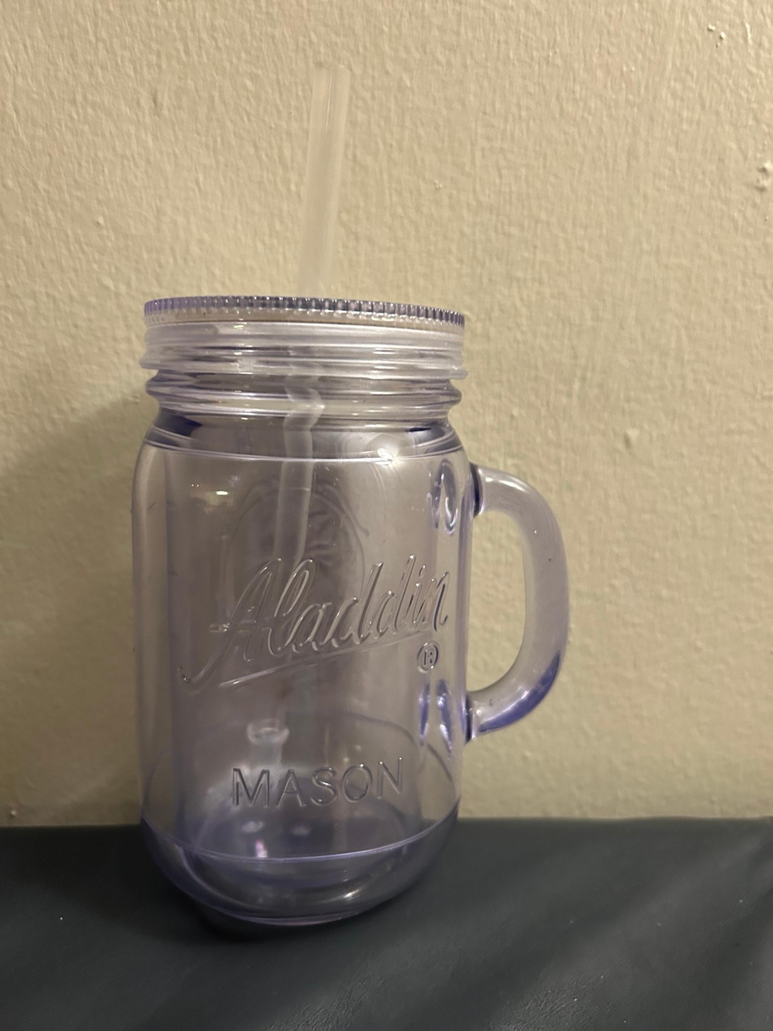 Aladdin 20 OZ Clear Plastic Insulated Mason Jar Tumbler Mug With Straw