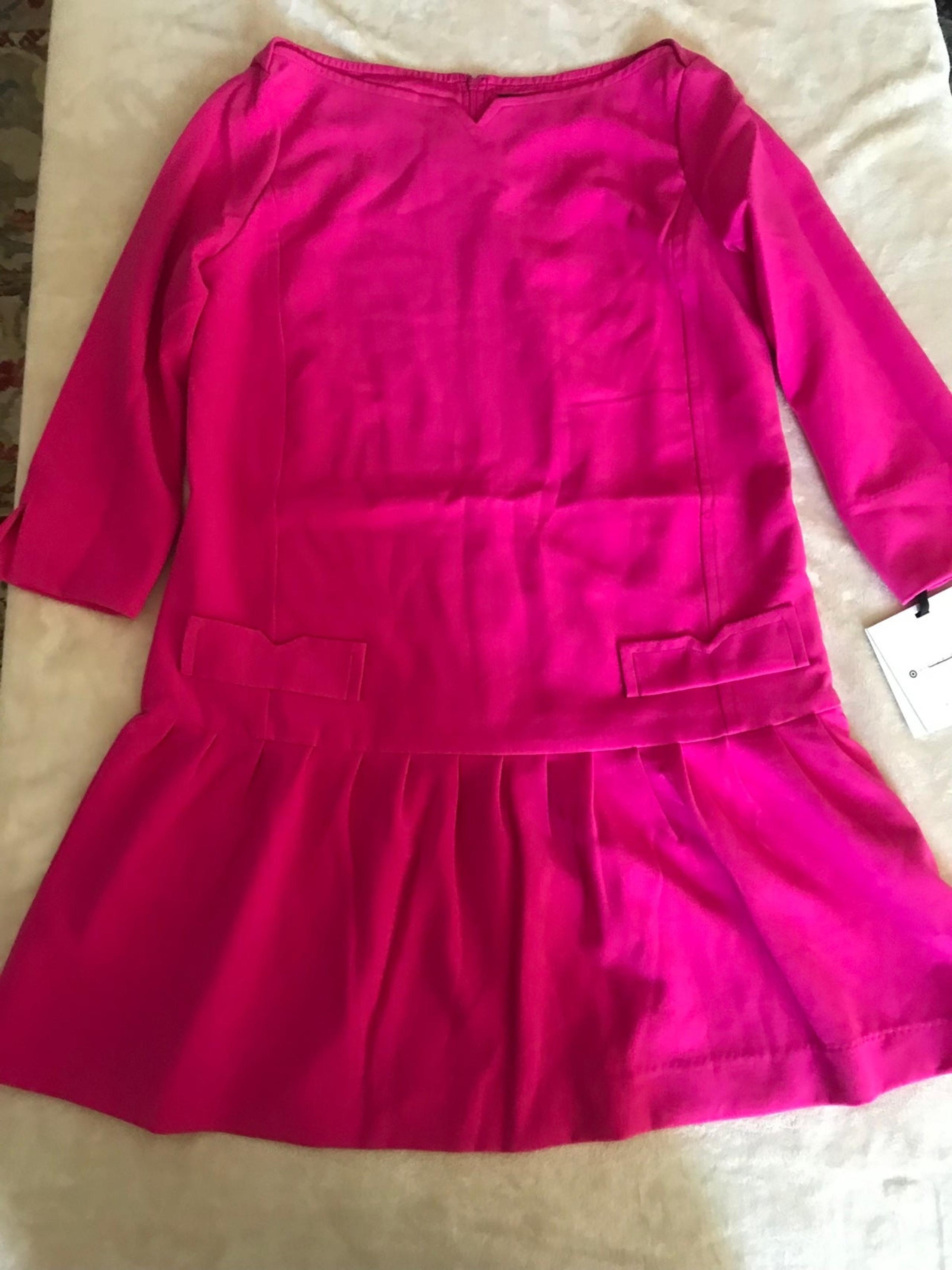 NEW Victoria Beckham Fuchsia Jacquard Drop Waist Hot Pink Dress Size Médium