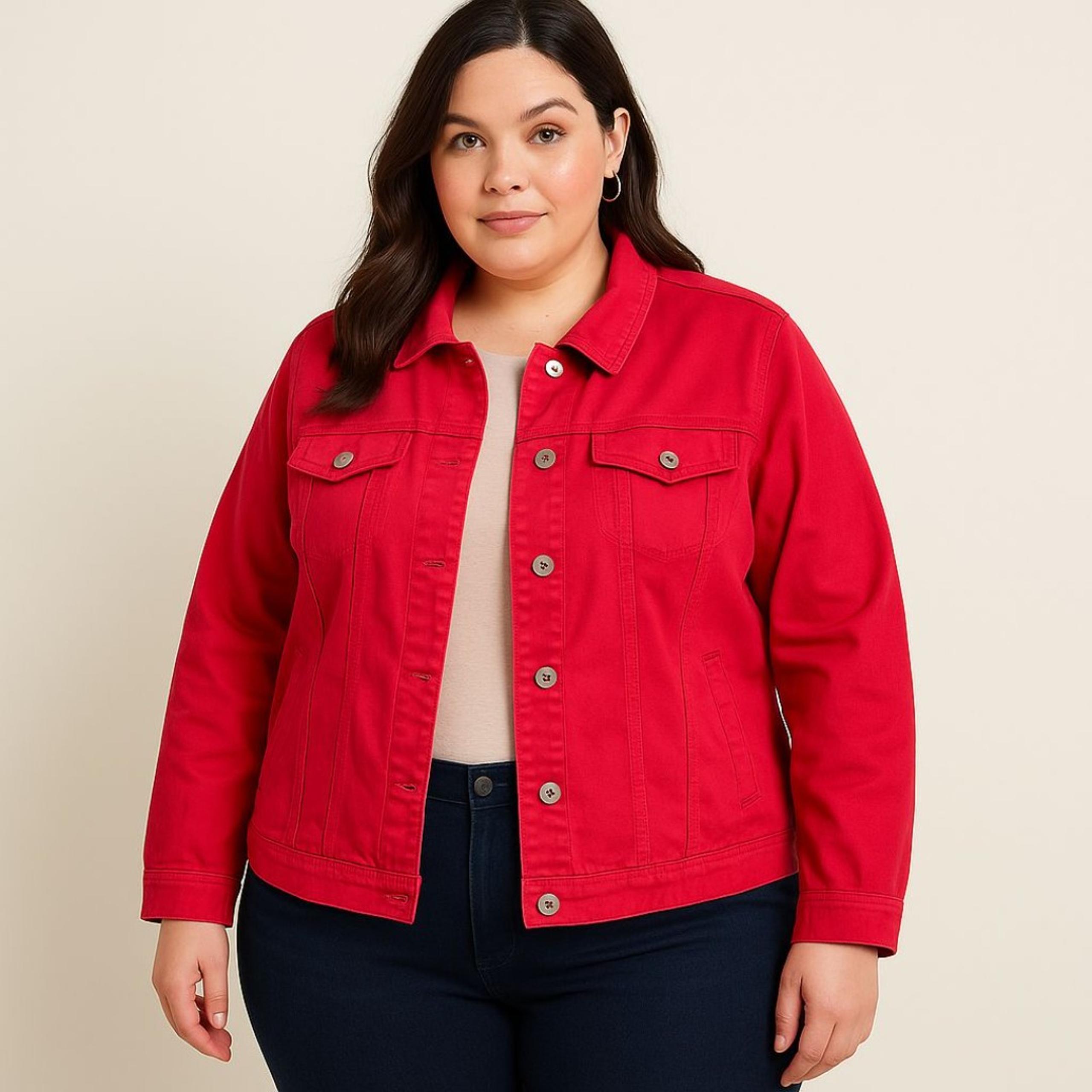 Torrid Womens 3 3XL Bright Solid Red Dopamine Dressing Lightweight Denim Jacket