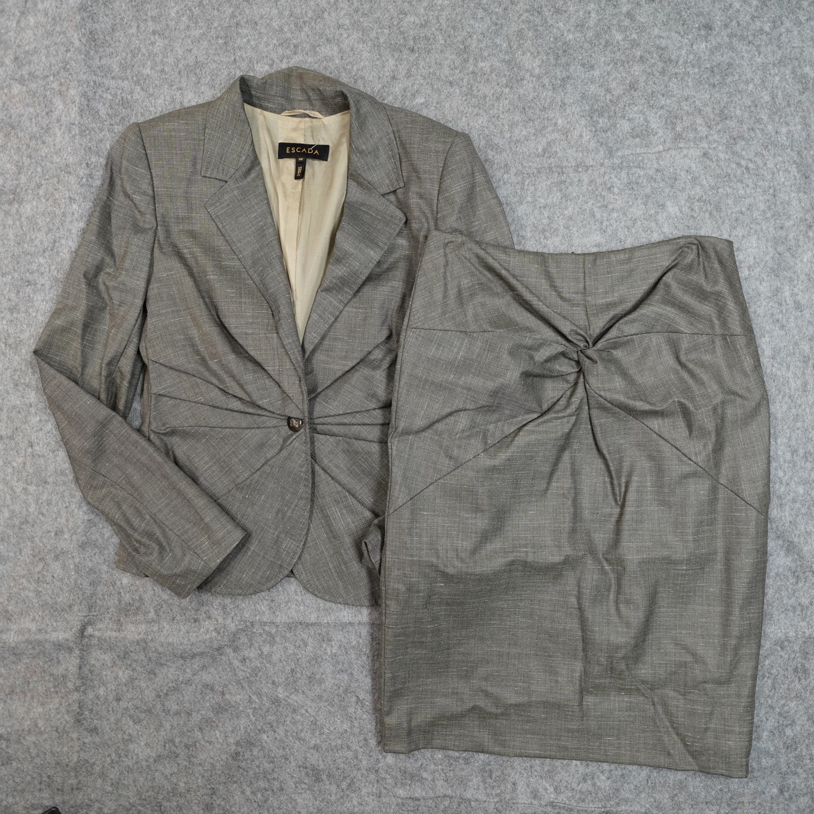 Escada Suit Set Womens 38 Fango 2 Piece Skirt Blazer Silk Wool Linen Office