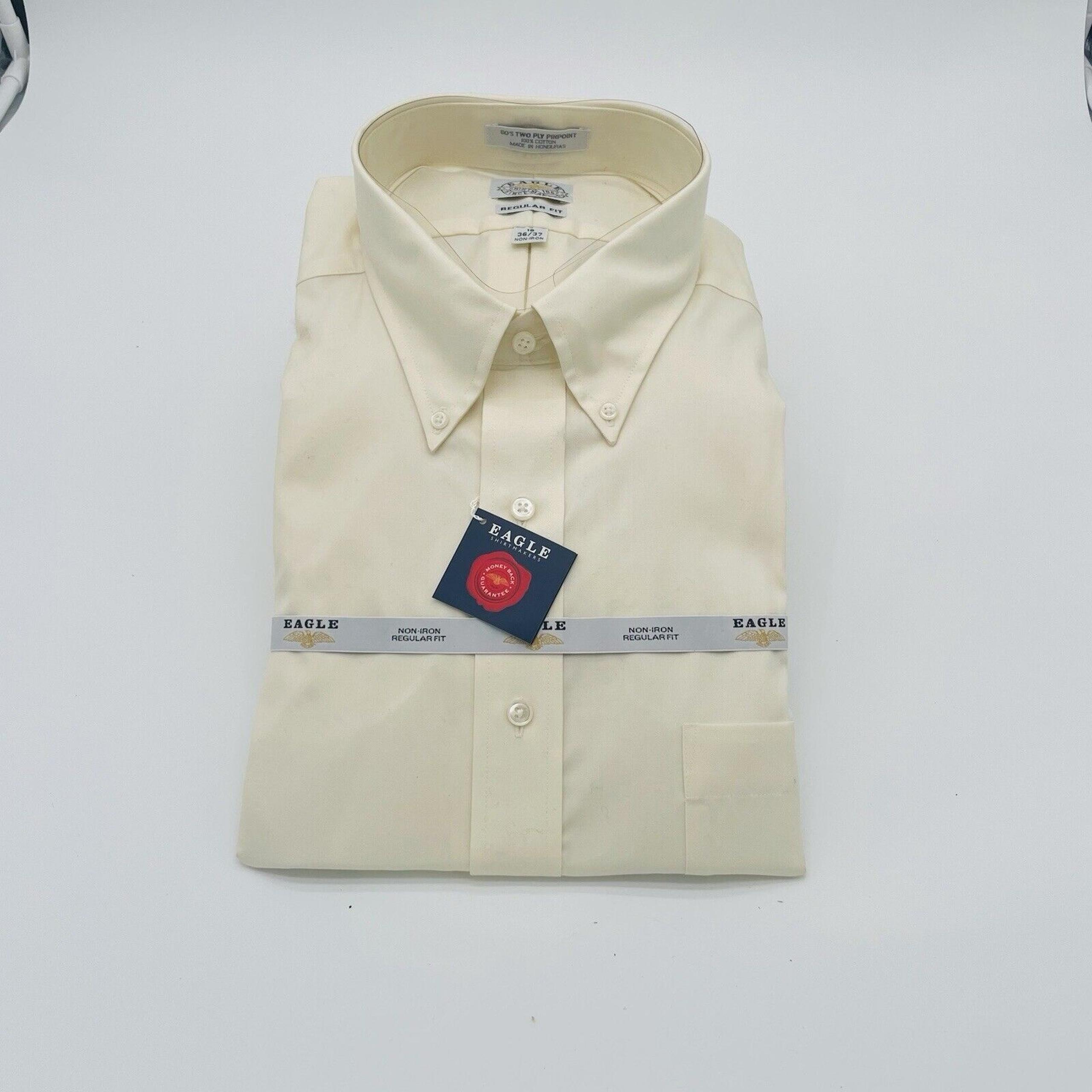 Men EAGLE Brand Button Dress Shirt OOP HTF 18  36-37 Ivory No Iron Easy Care XXL