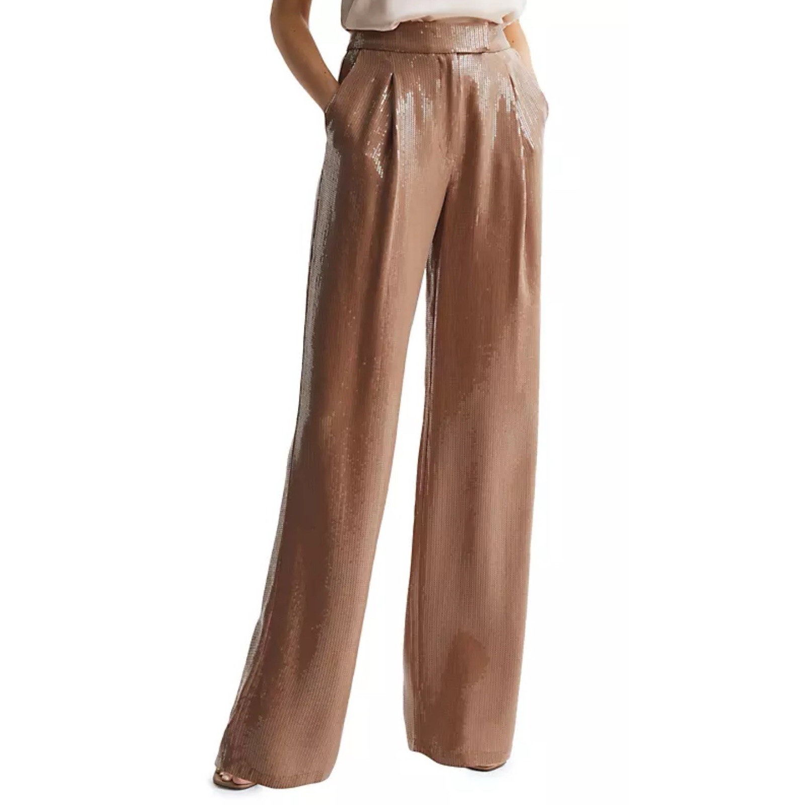 Reiss Lizzie Sequin Ran High Rise Wide Leg Pants Trousers 6