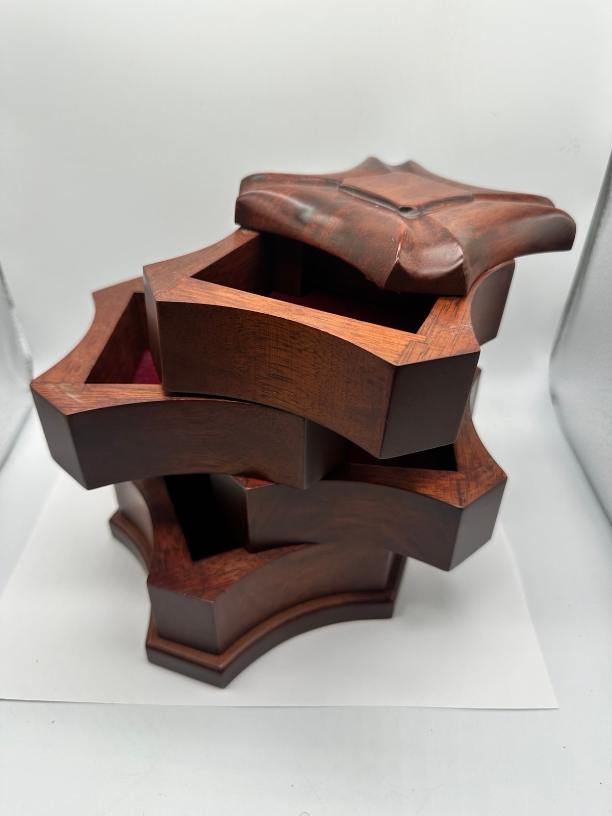 Four Tier Swivel Wood Wooden Jewelry Box 8 2002 Bombay Company Square EUC