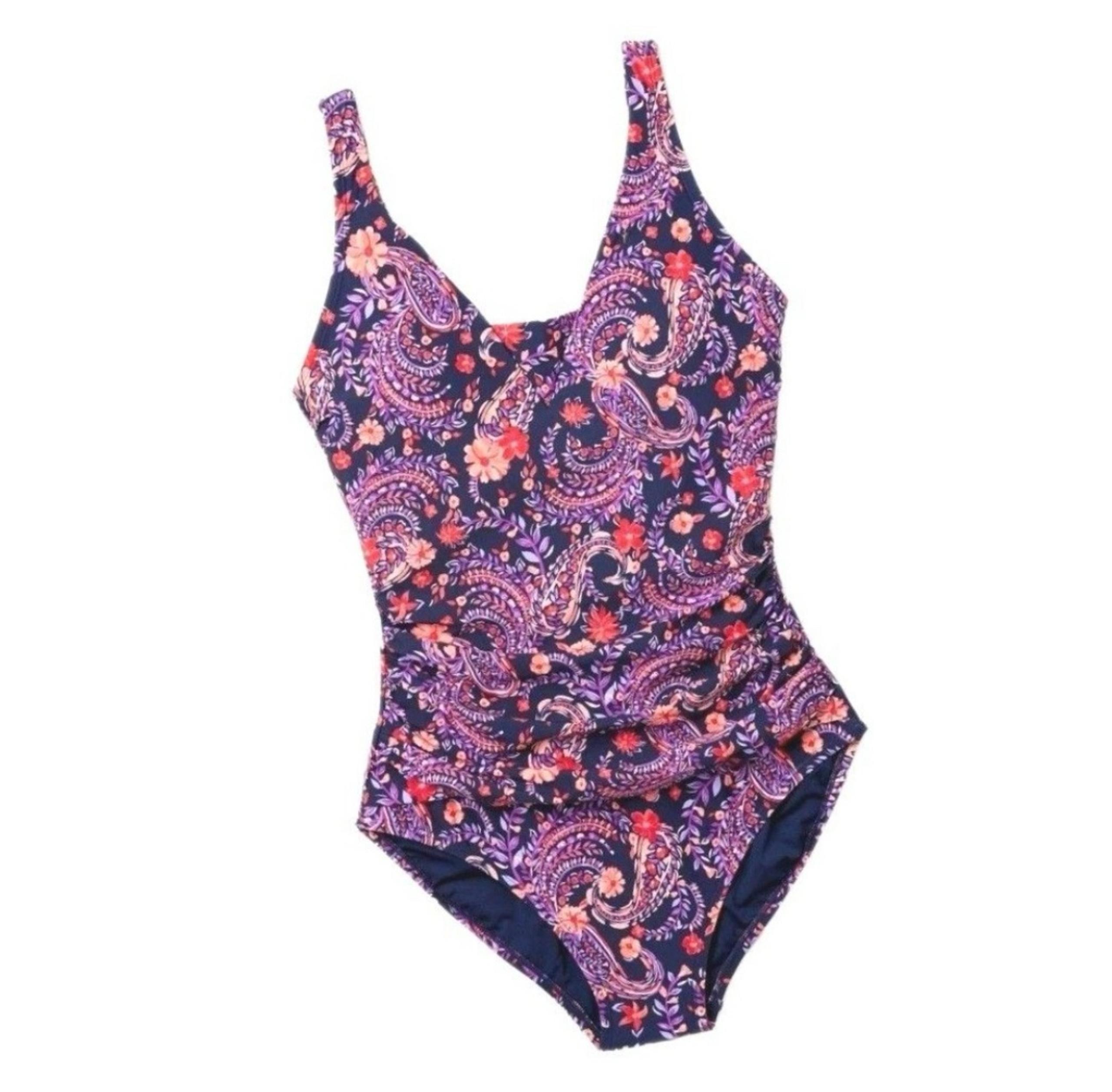 Lands’ End Slimming Grecian Purple Paisley Swimsuit XL