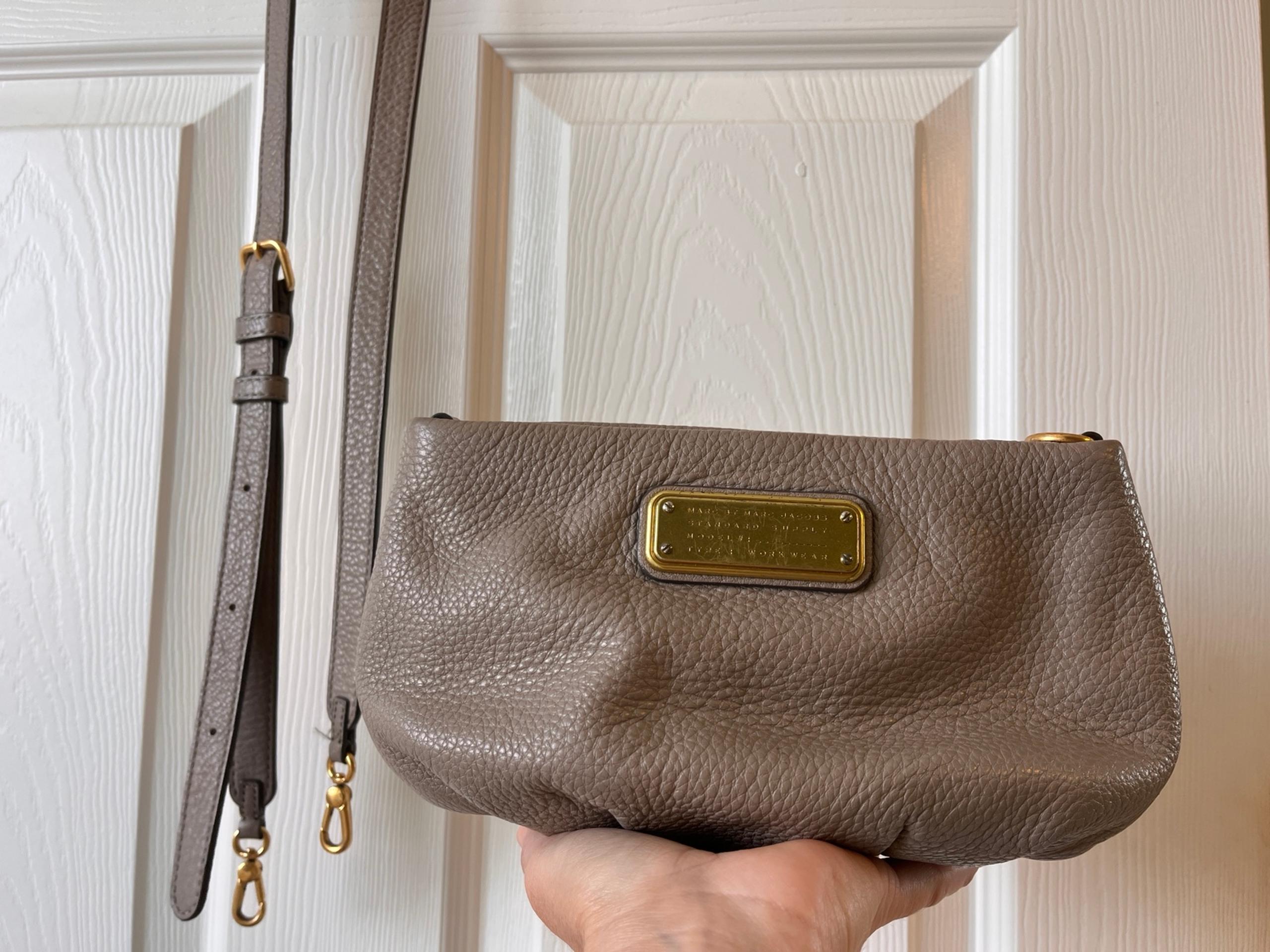 Marc Jacobs Leather Taupe Crossbody Clutch Purse