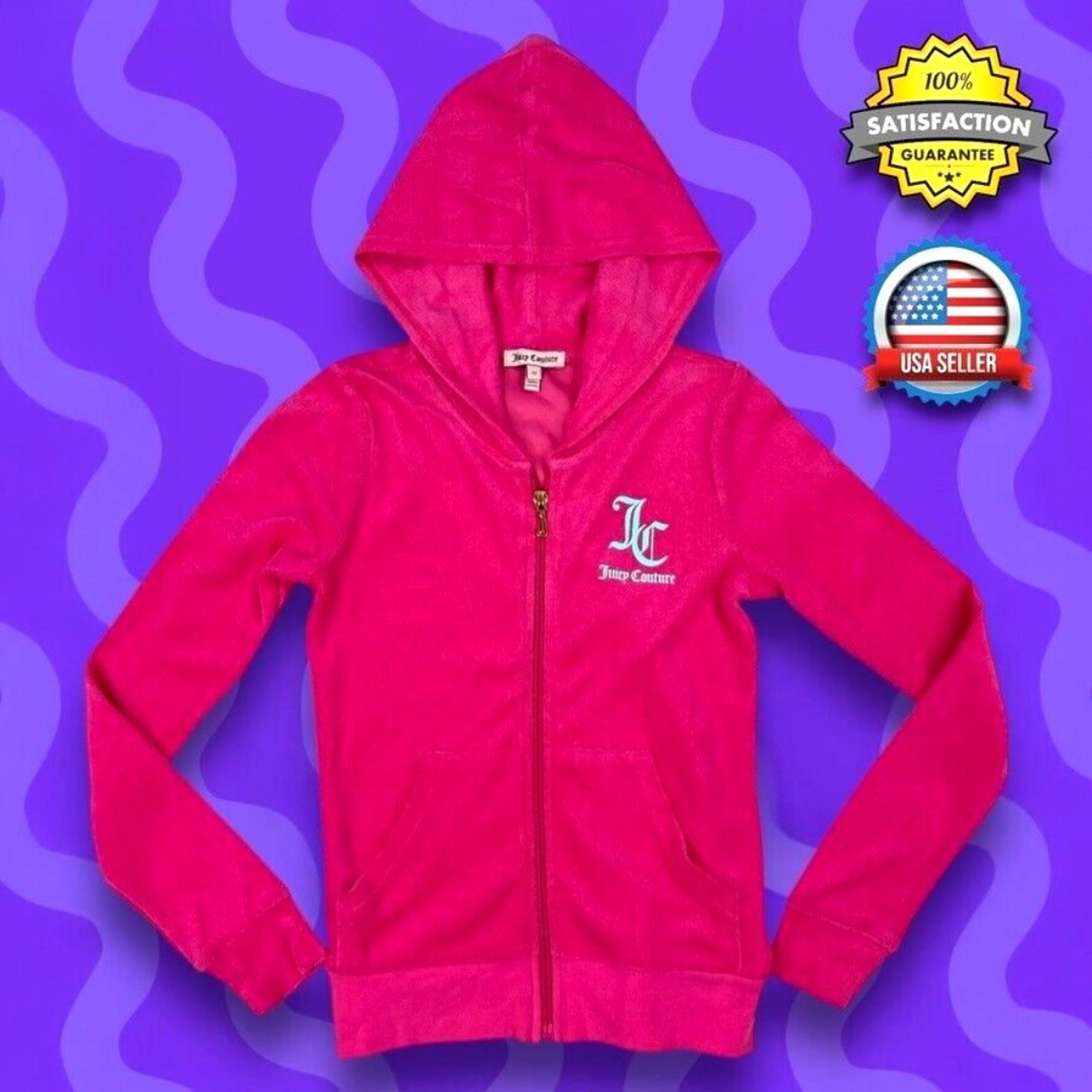 Juicy Couture Girls Pink Full Zip Hooded Jacket Size 10 Black Label Terry NWT