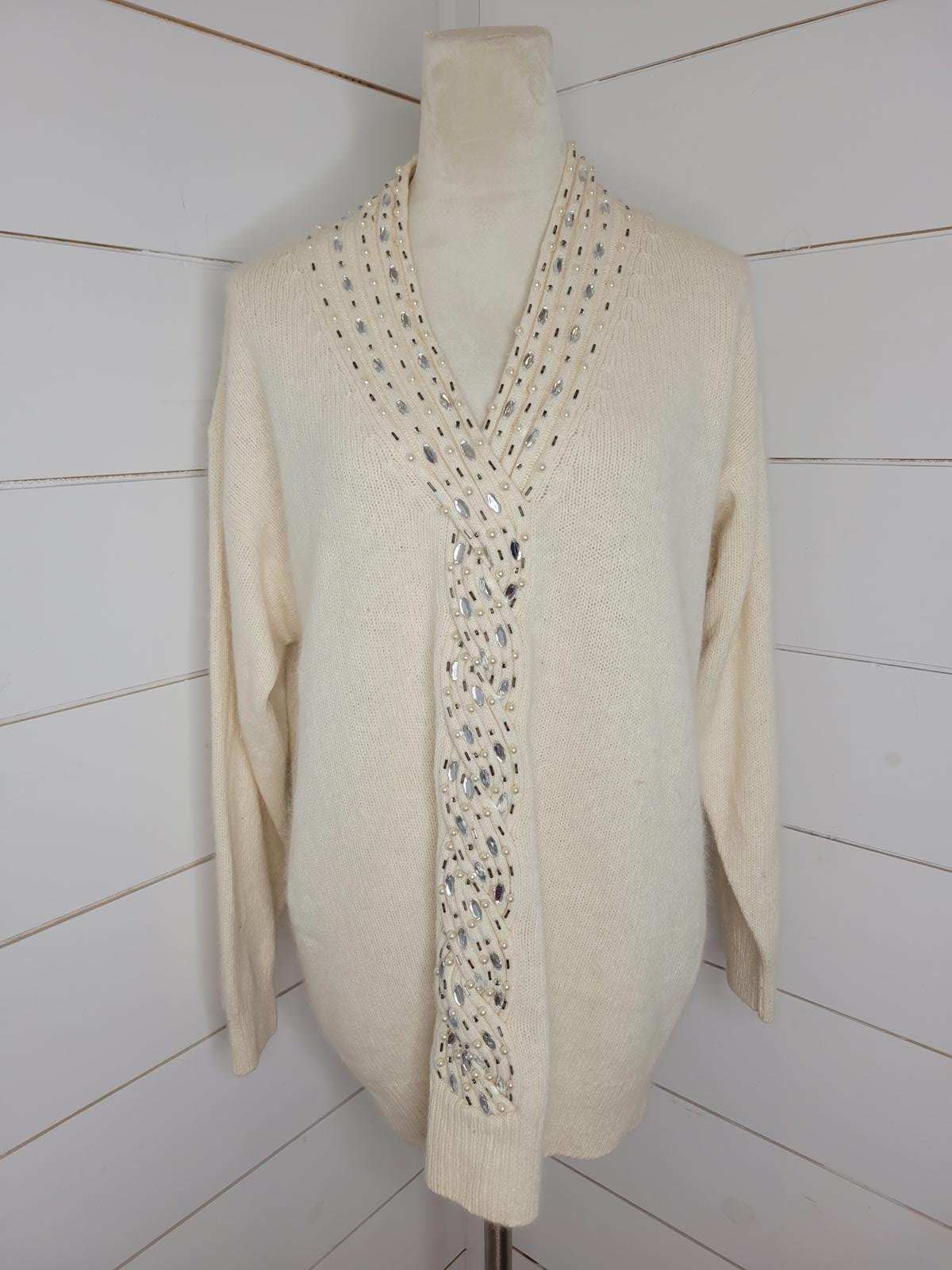 Vintage 90s IB Diffusion medium cream beaded sweater
