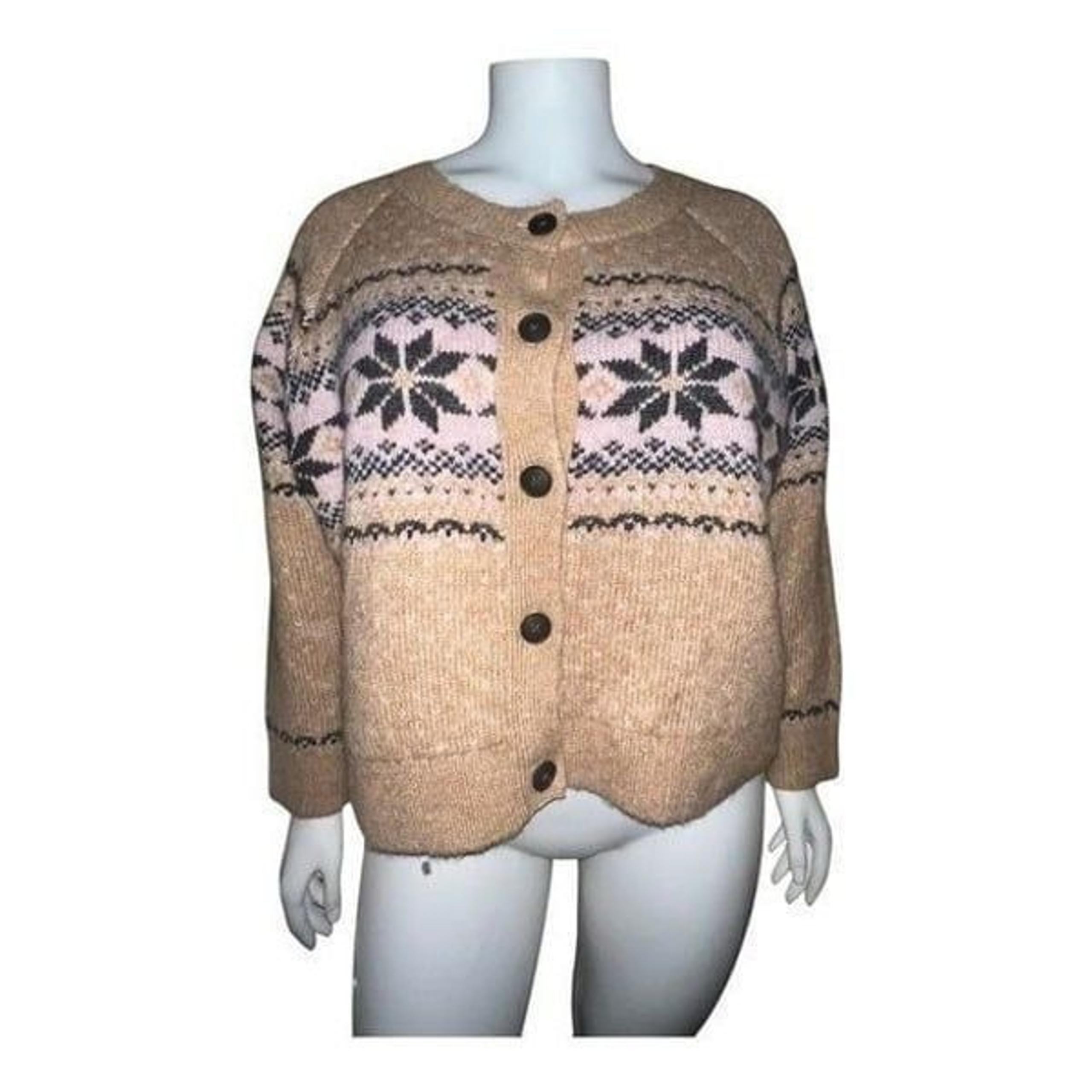 Old Navy Fair Isle Wool Blend Button Up Cardigan Sweater Pink Beige 2X NWOT