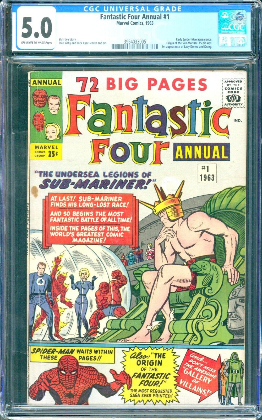 Fantastic Four Annual #1 (1963) CGC 5.0 -- O/w to white; 1st Lady Dorma & Krang
