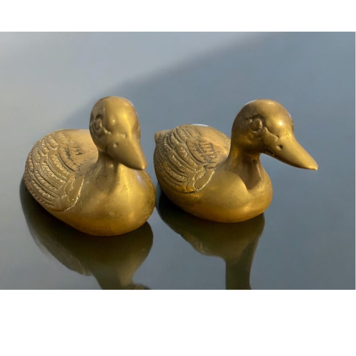 2 Medium Size Patina Brass Metal Floating Swimming Ducks Bird Animal Figurines