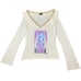 M AUTH VTG Y2k Dolce & Gabbana Cream Long Bell Sleeve Top V Neck Ruffle Blouse