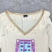 M AUTH VTG Y2k Dolce & Gabbana Cream Long Bell Sleeve Top V Neck Ruffle Blouse