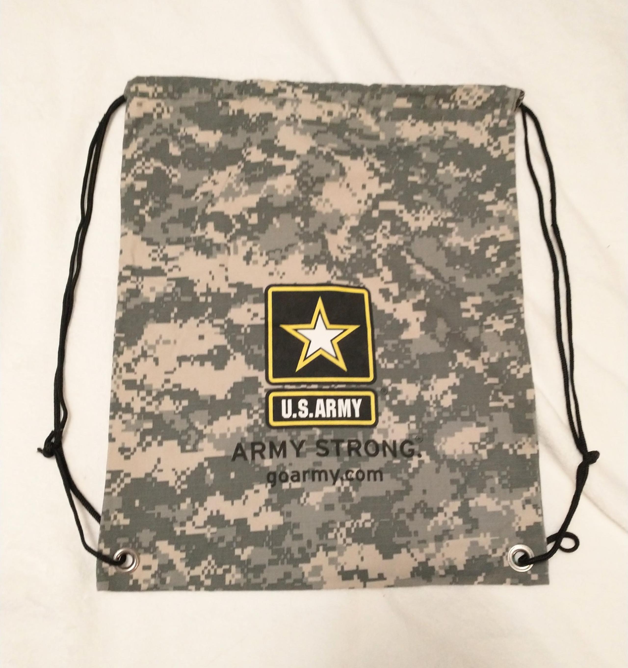 U.S. Army gym backpack Camouflage Workout Bag Drawstring 17" x 14" Go Strong