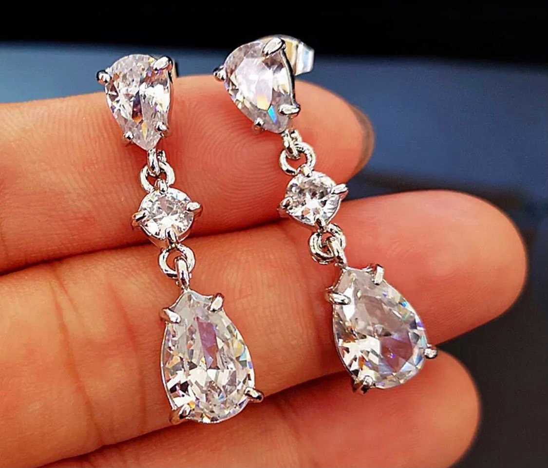Silver Diamond Drop Earrings