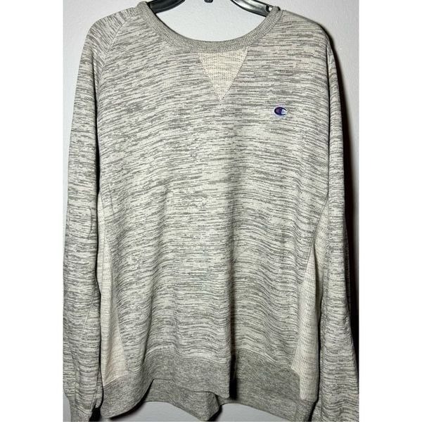 CHAMPION Men's Gray Heather Waffle Knit Crewneck Pullover Sweatshirt Size XXL