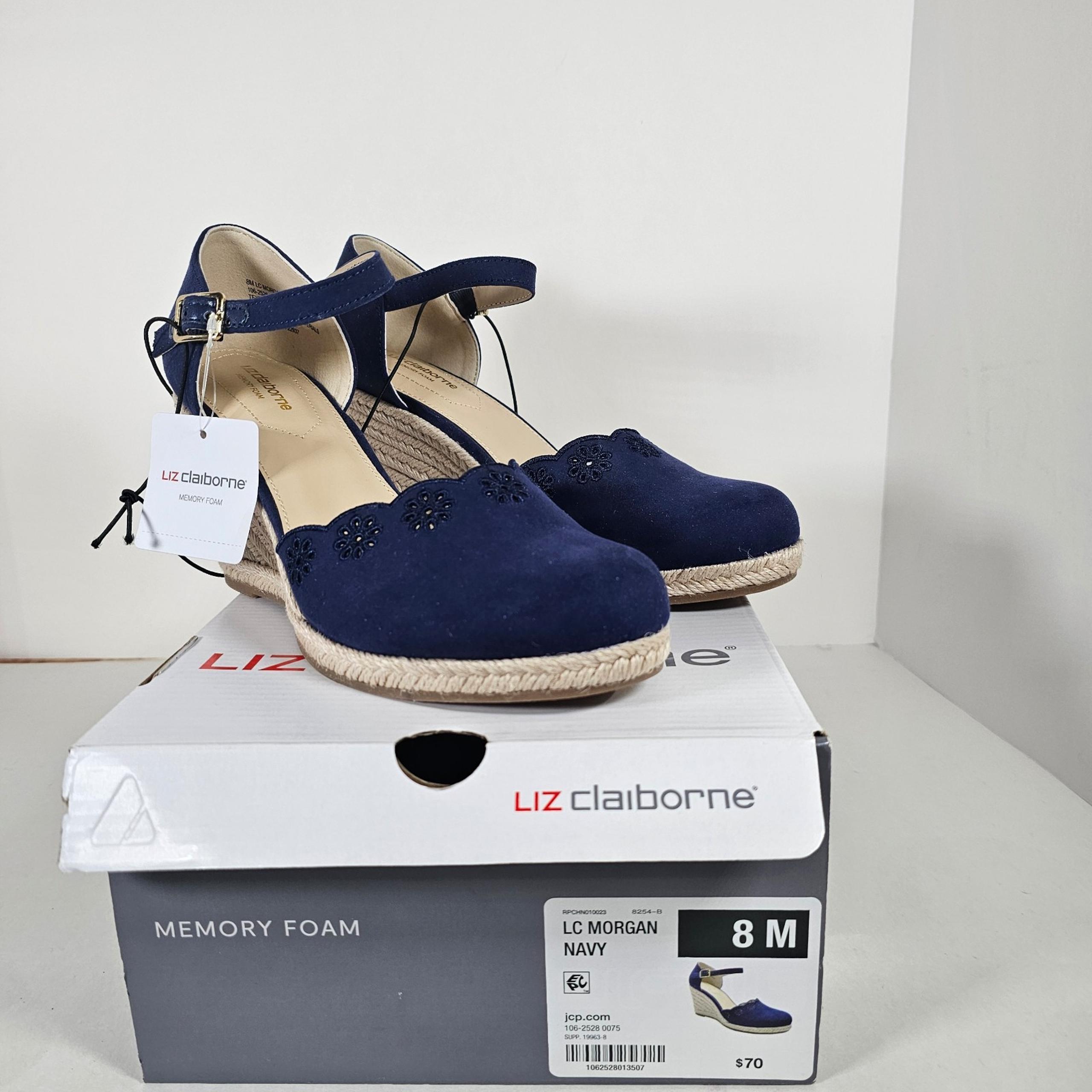 Sandals Liz Claiborne Wedge Memory Foam Strapped Navy LC Morgan Womens Size 8M