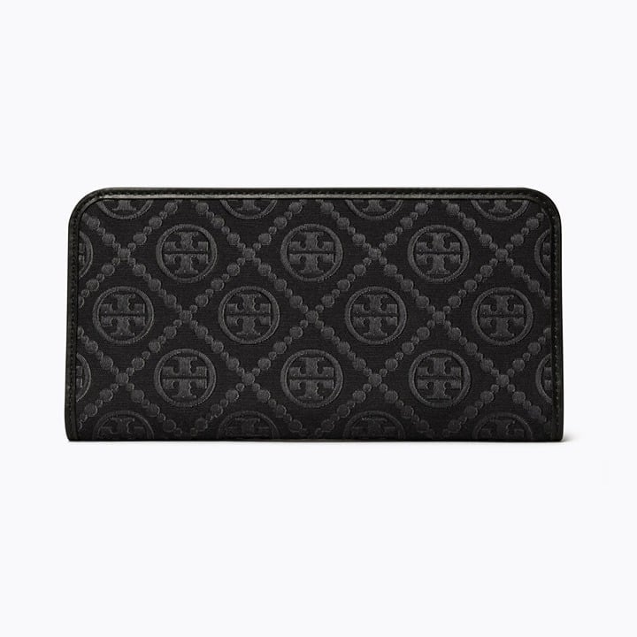 New Tory Burch T Monogram Black Logo Jacquard Slim Wallet 152141