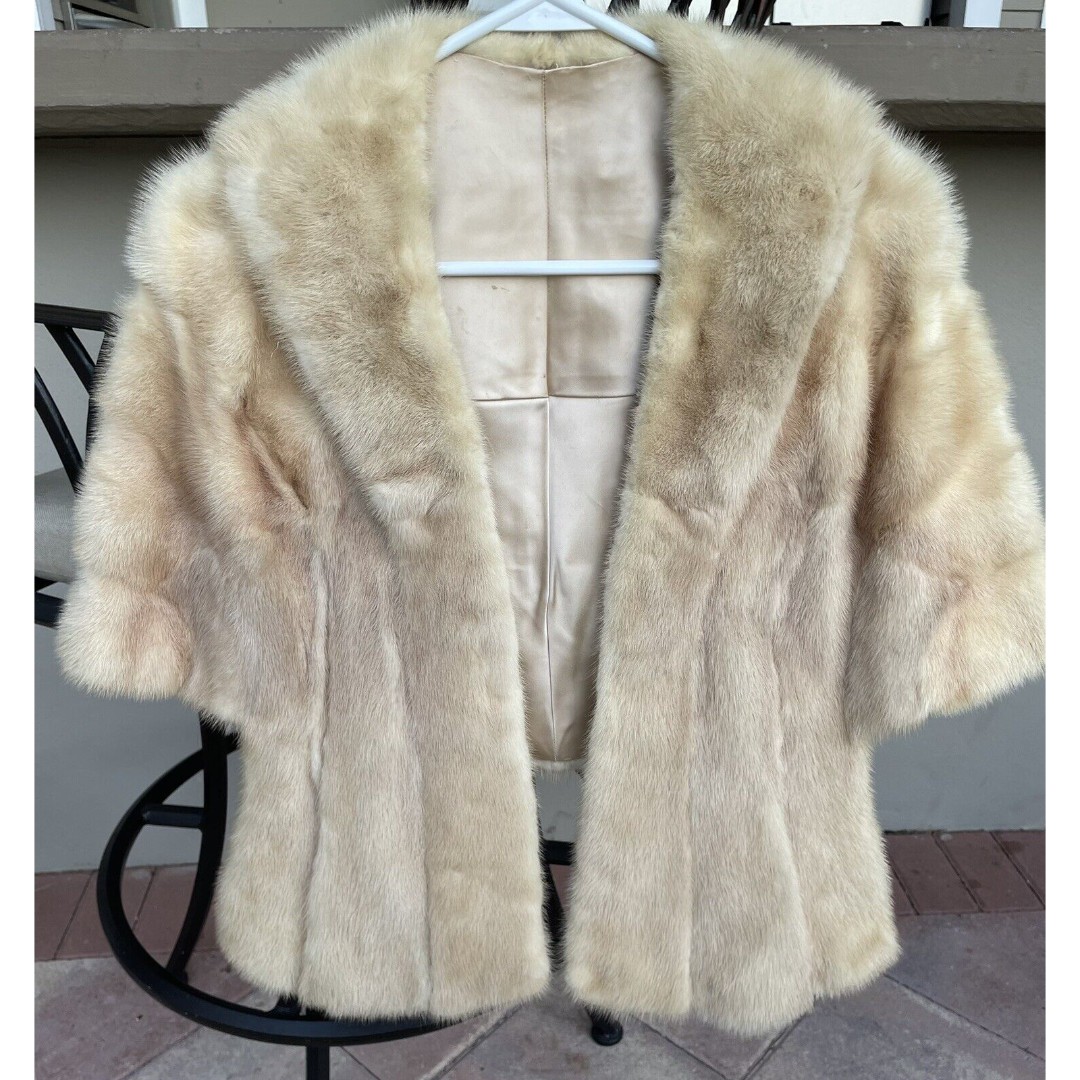 Tourmaline Mink Fur Stole Evening Wrap Cape Satin Lined Vintage