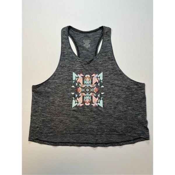 Sweaty Betty Cropped Muscle Tank Geometric Print High Low Cut Size Small NWOT