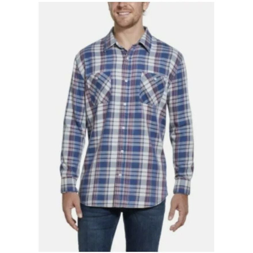 Weatherproof Vintage Men's Burnout Patriot Flannel Shirt Blue White Size M