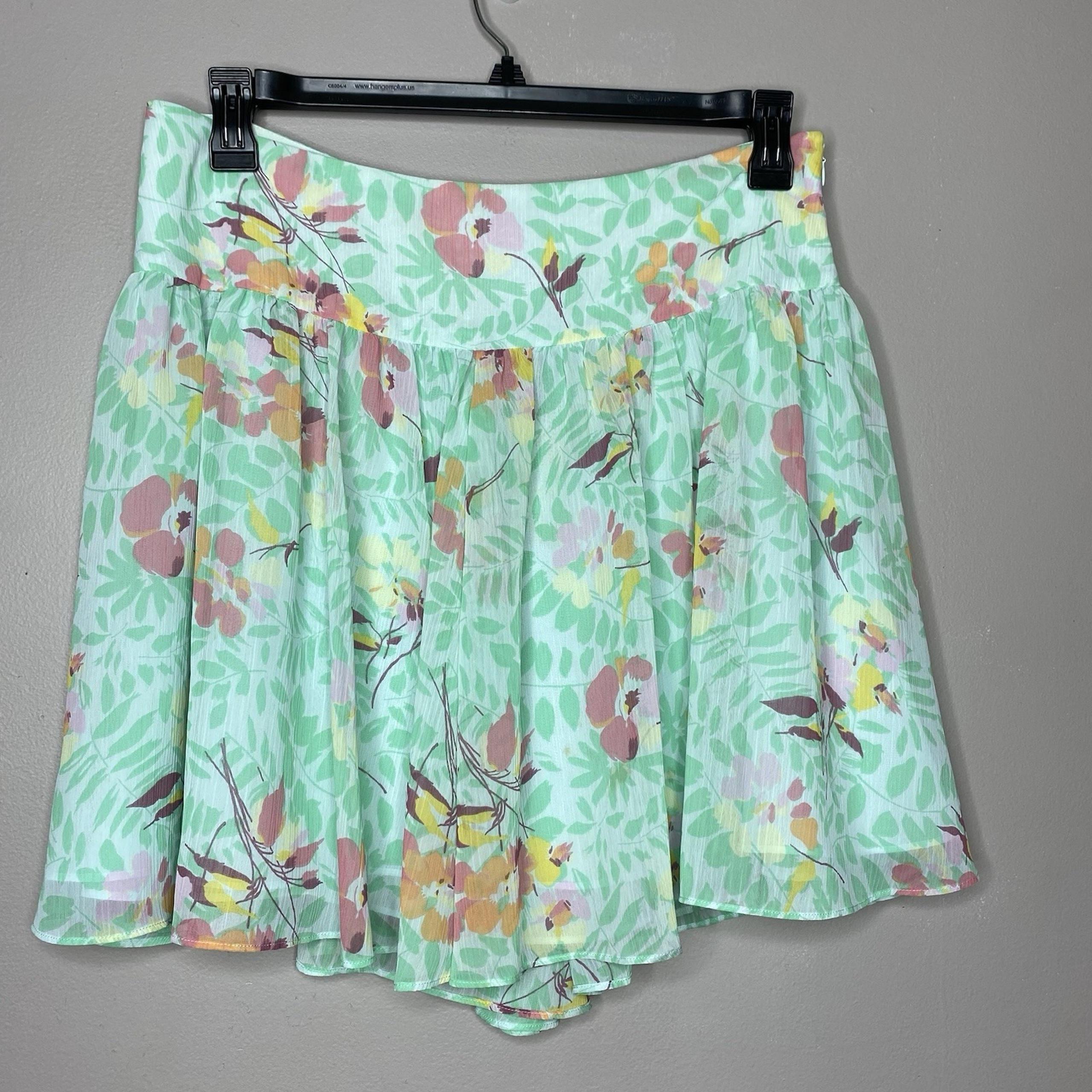 Gap mint green floral print Mid Rise A- Line skirt Women Size 10