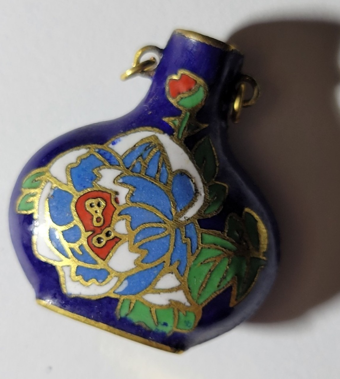 NOS Antique Blue Urn Vase Amphora Enamel pendant Charm Floral PEN_FLO0001