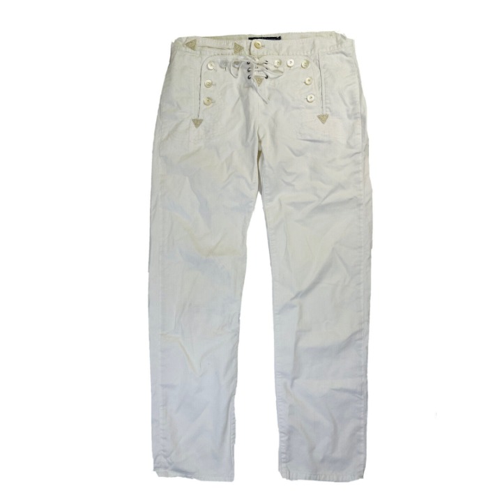 Vintage Lace Up Button Detail Western Cotton Chino Pants Womens 26