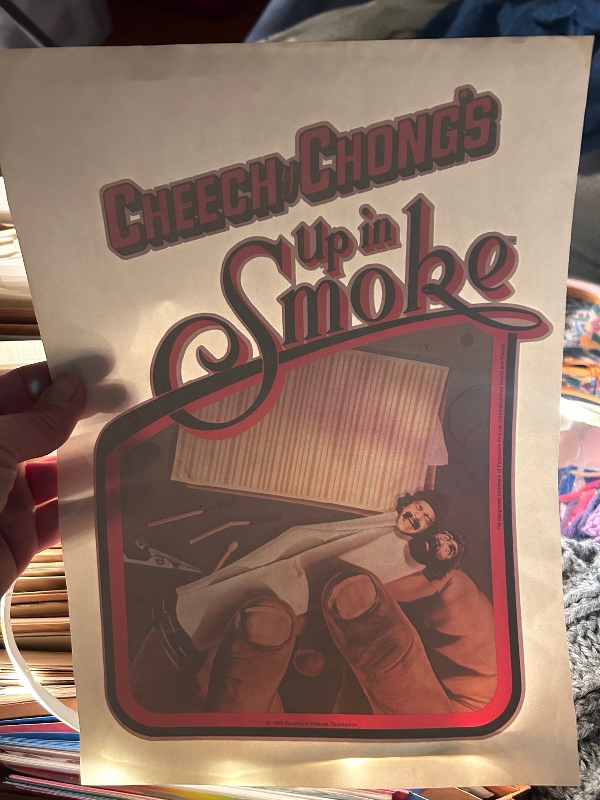 Original vintage 1970s Cheech & Chong Up In Smoke iron on transfer NOS