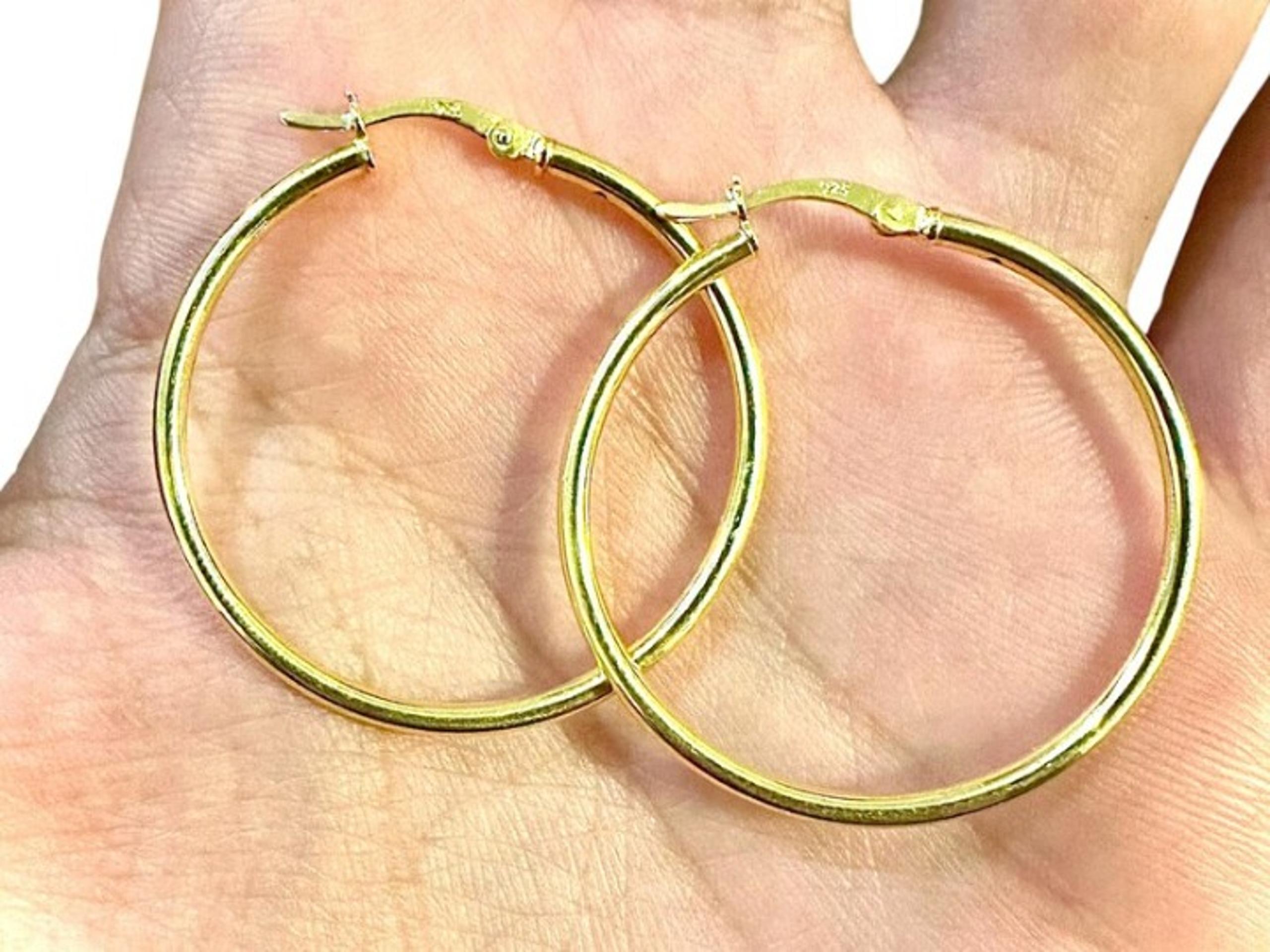 35mm Hoop 14k Gold Plated 925 Sterling Silver Earrings for Women