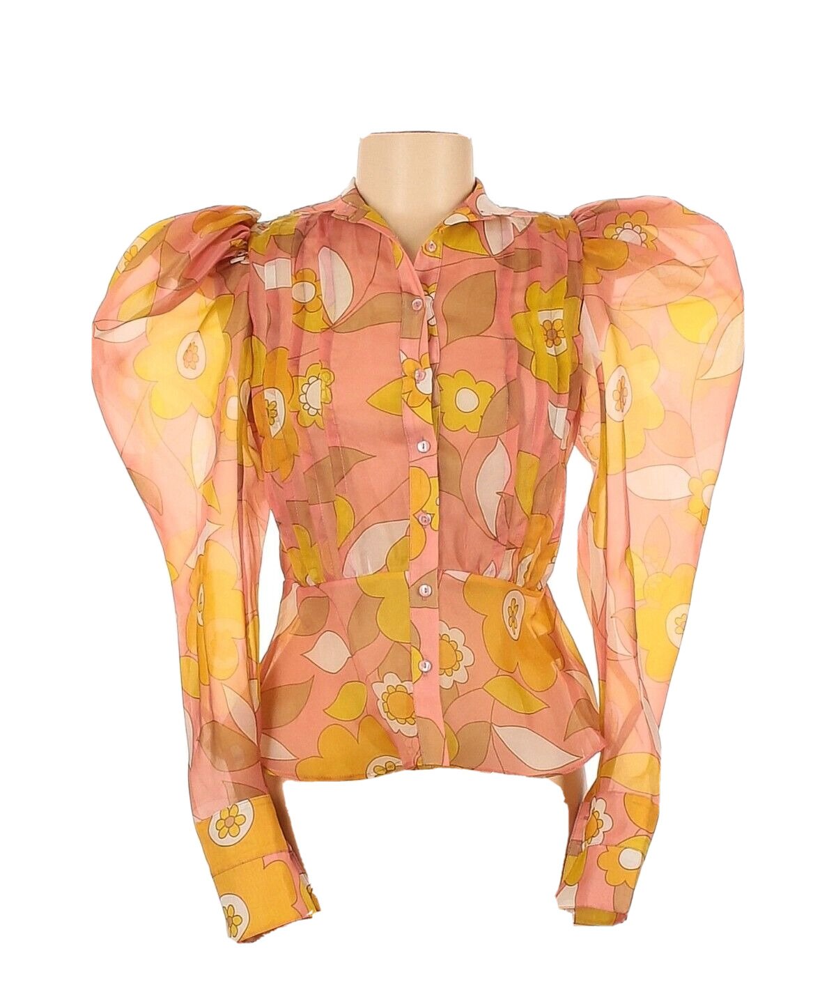 NWT Selkie The Emma Blouse in Woodstock Floral Print Sheer Organza Puff Sleeve 6