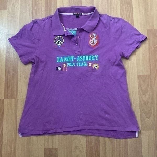 Vintage HAIGHT ASBURY Polo Gear Shirt Purple Dead Peace Women Large Made in USA