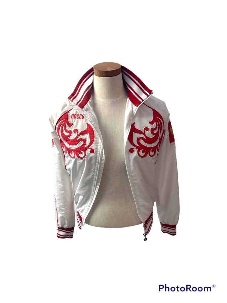 Bosco Russia White And Red Zip Up Windbreaker Jacket Size Small