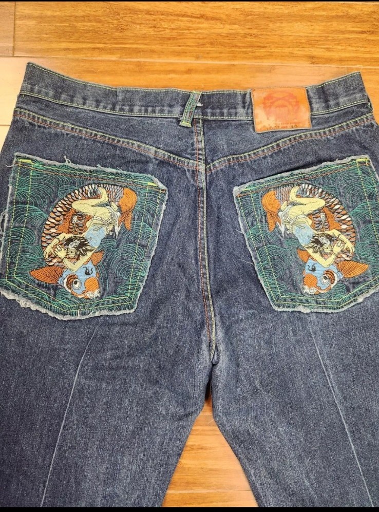 Vintage RMC Jeans 40/32 Red Monkey Denim Koi Fish Jeans Rare