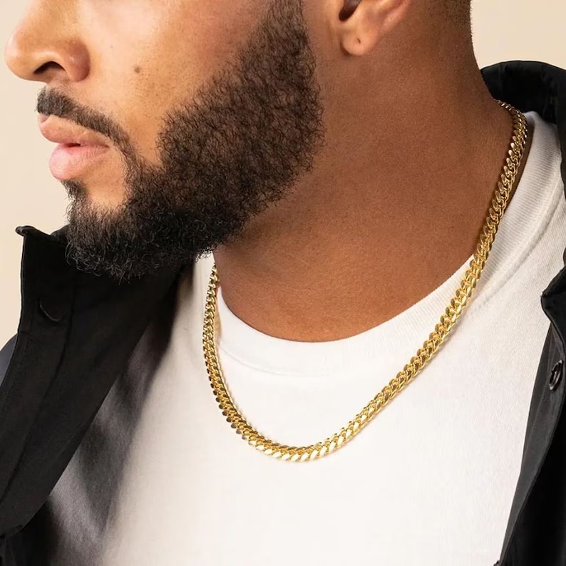 14K Solid Yellow Gold Cuban Curb Link Necklace Chain, 8.2mm Everyday Necklace