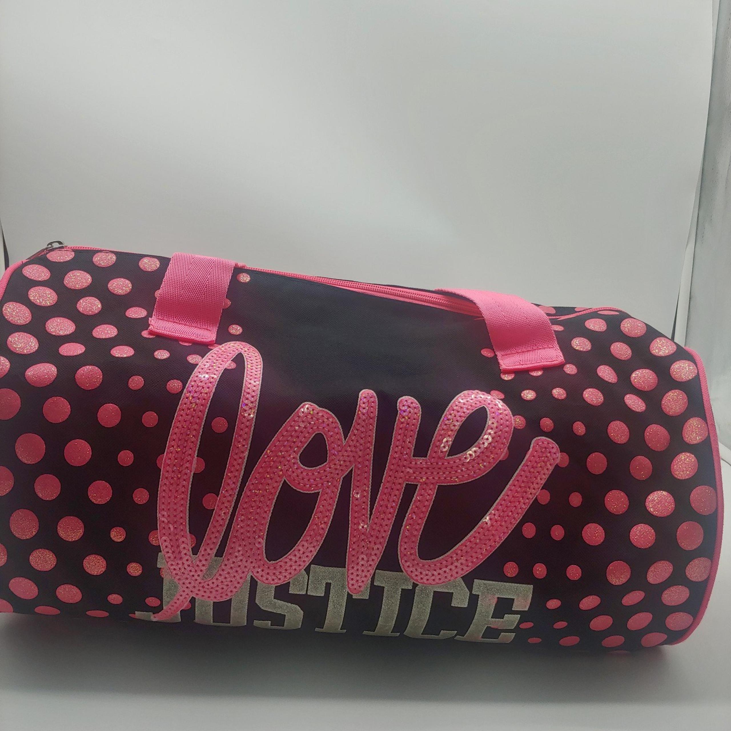 Justice Girls Hot Pink Black Duffle Bag Gym Weekender Carryall