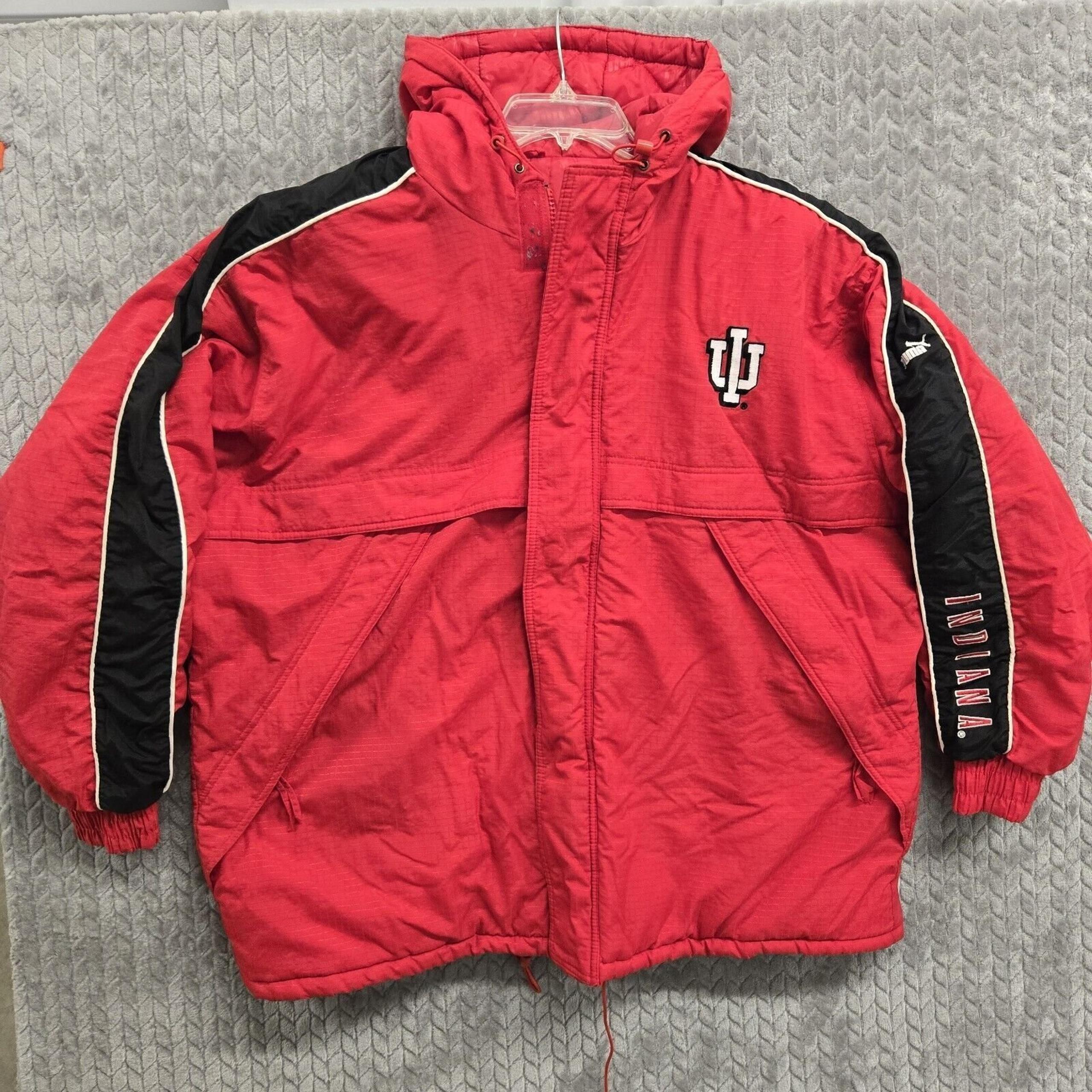 Vintage Puma Indiana Hoosiers Red Puffer Coat W/ Quilted Lining Men's Sz 2XL