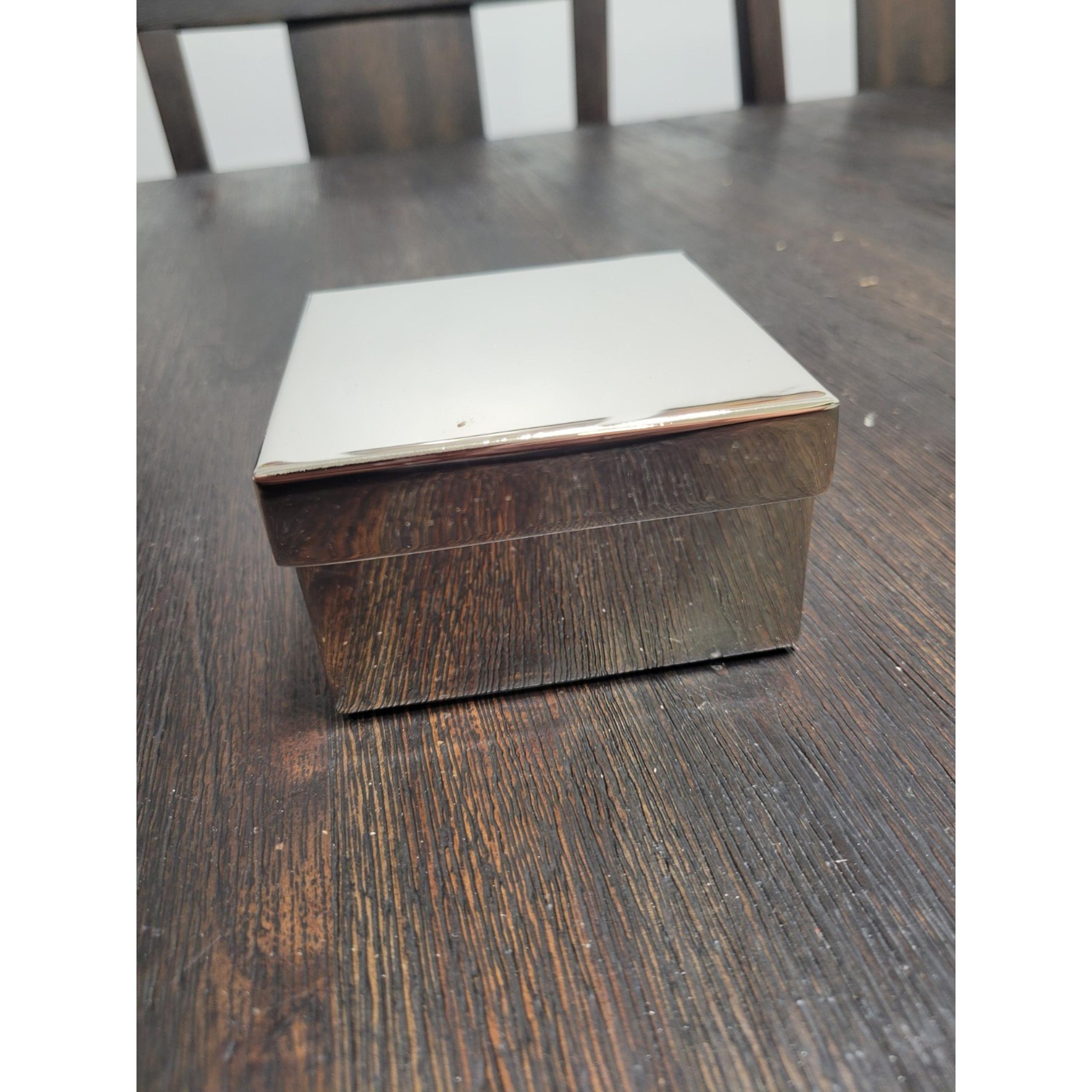 Silver Plated  Jewelry Trinket Square Box With Lid Grey velvet lined
