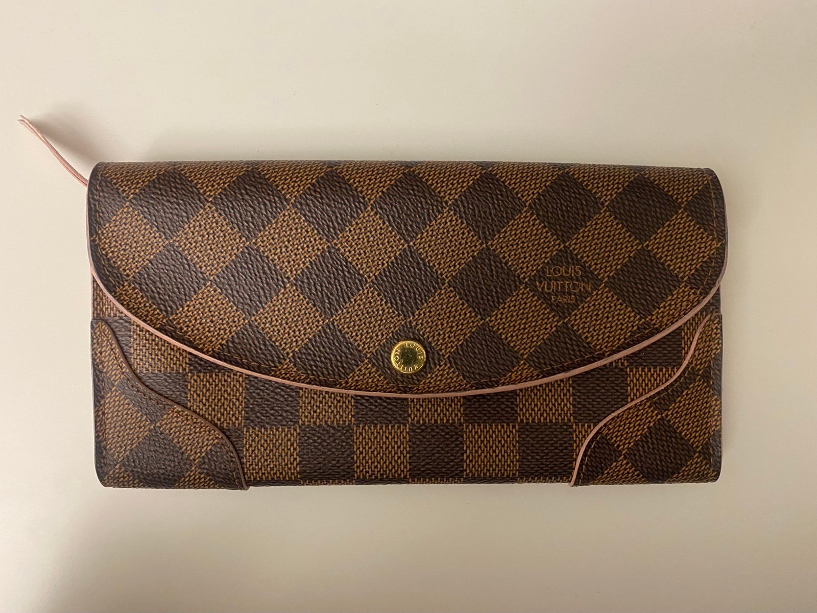 Louis Vuitton Long Flap Wallet Pink Damier Ebene Authentic