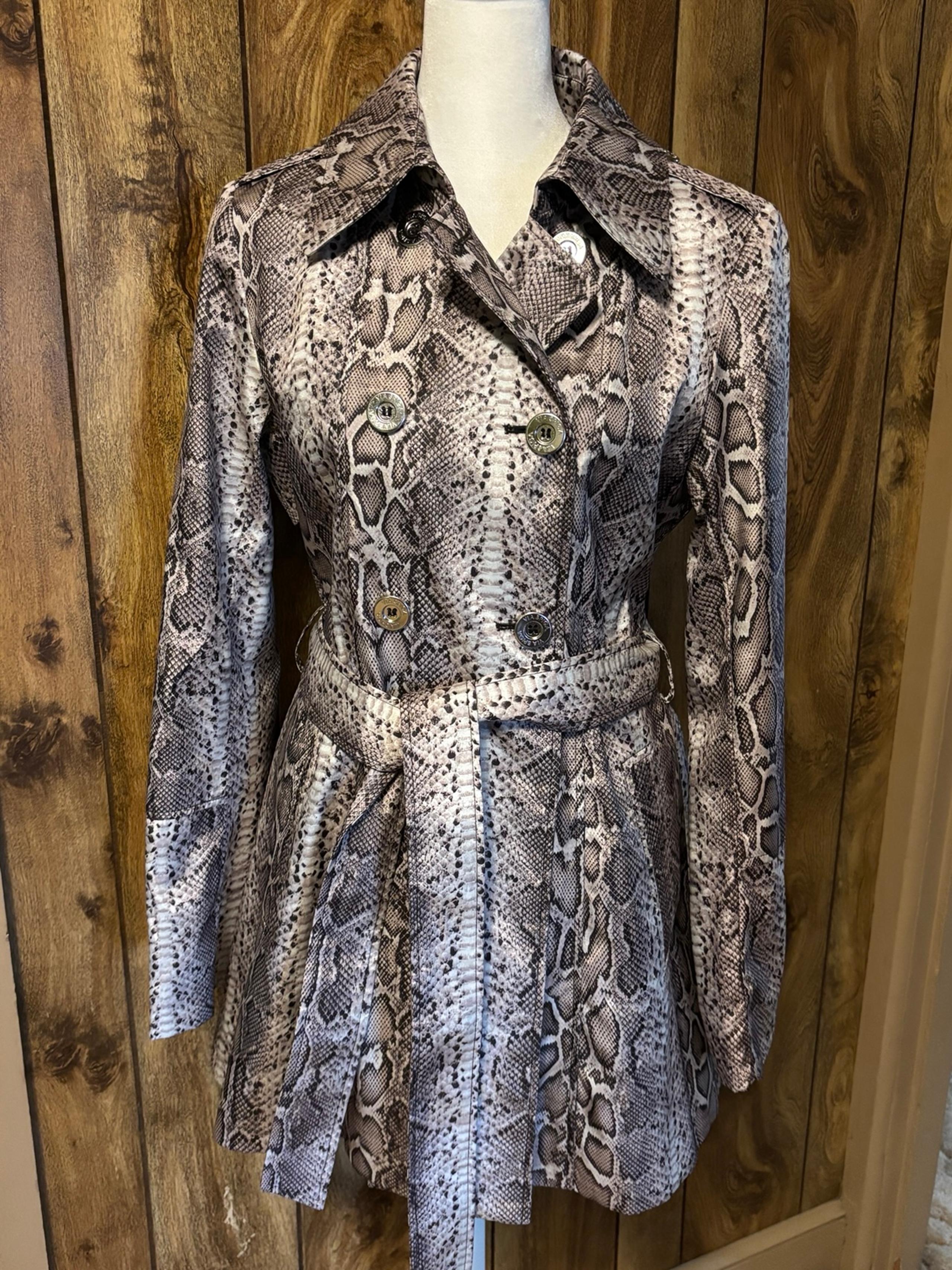 Via Spiga Snakeskin Print Belted Short Trench Coat Jacket Size Small