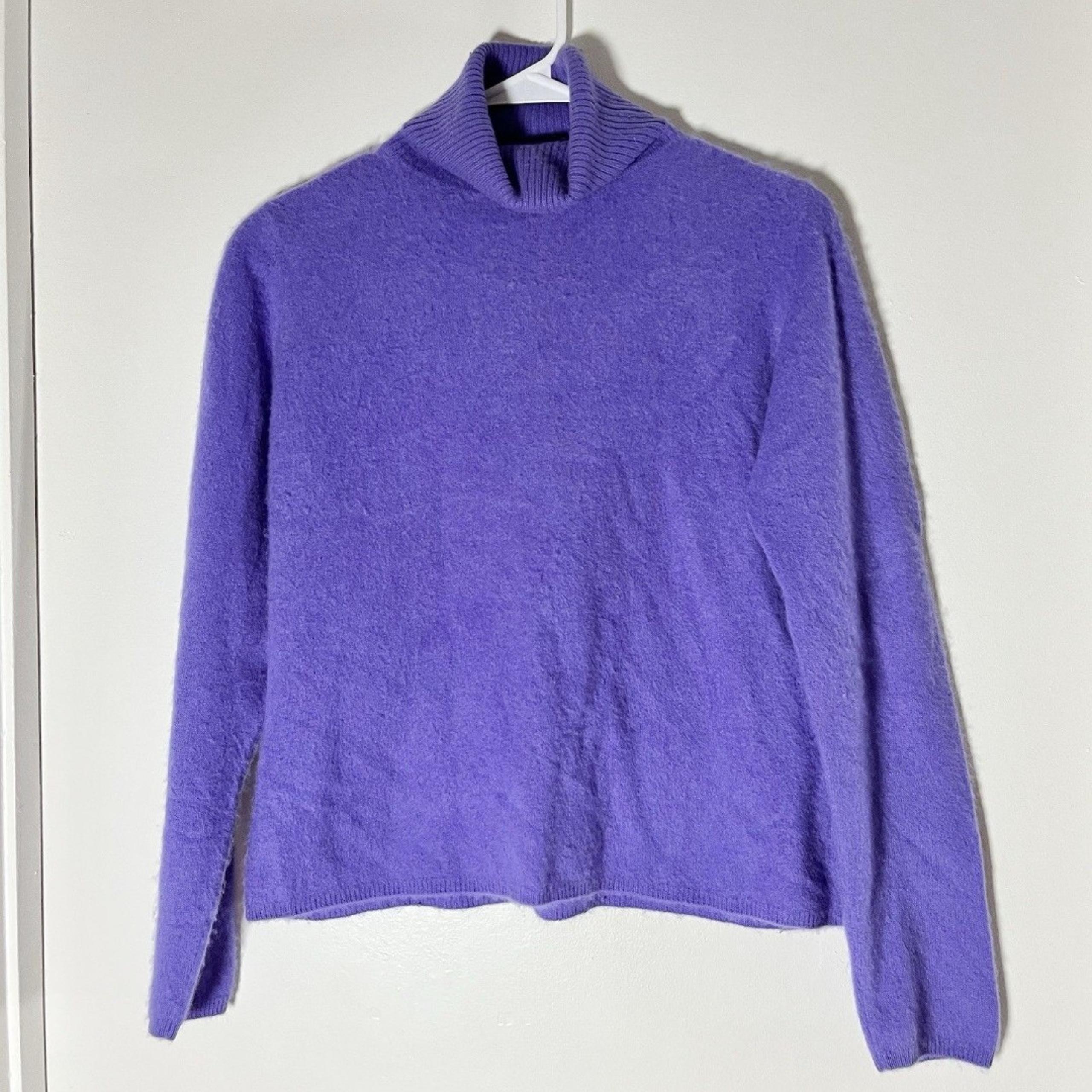 Sweater Purple 100% Cashmere Turtleneck Long Sleeves Fit L - Valerie Stevens