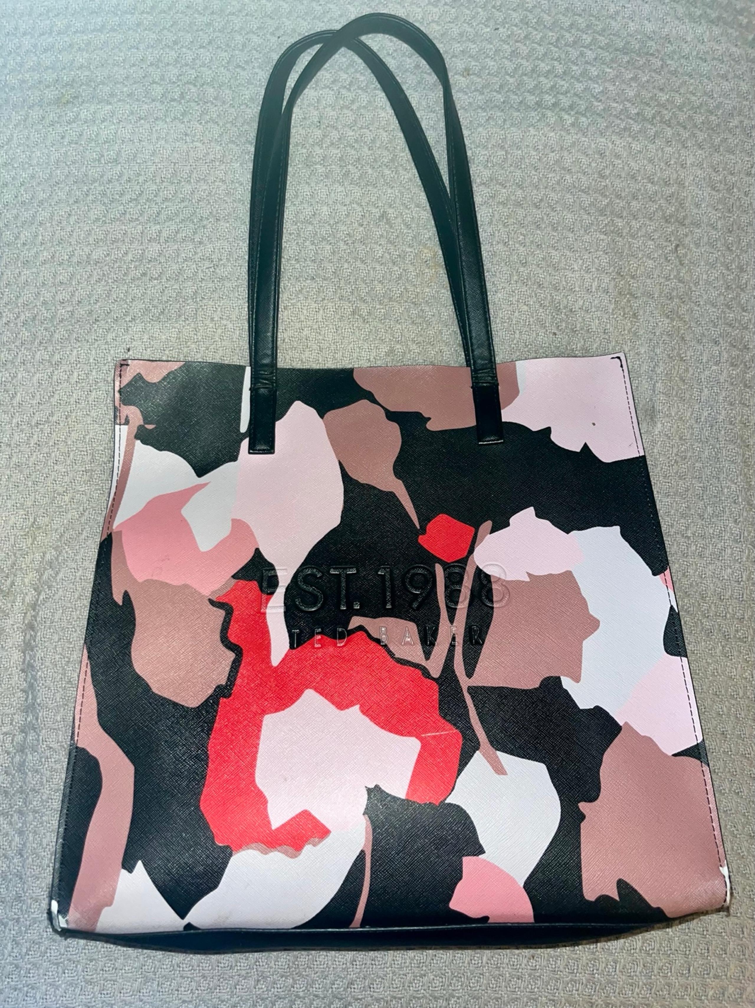 Ted Baker Tote Bag Floral Large PVC Logo Multi Red Black Pink