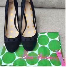 Boden Lisbeth leather suede pumps | Navy rounded cap toe w black polka dots EU41