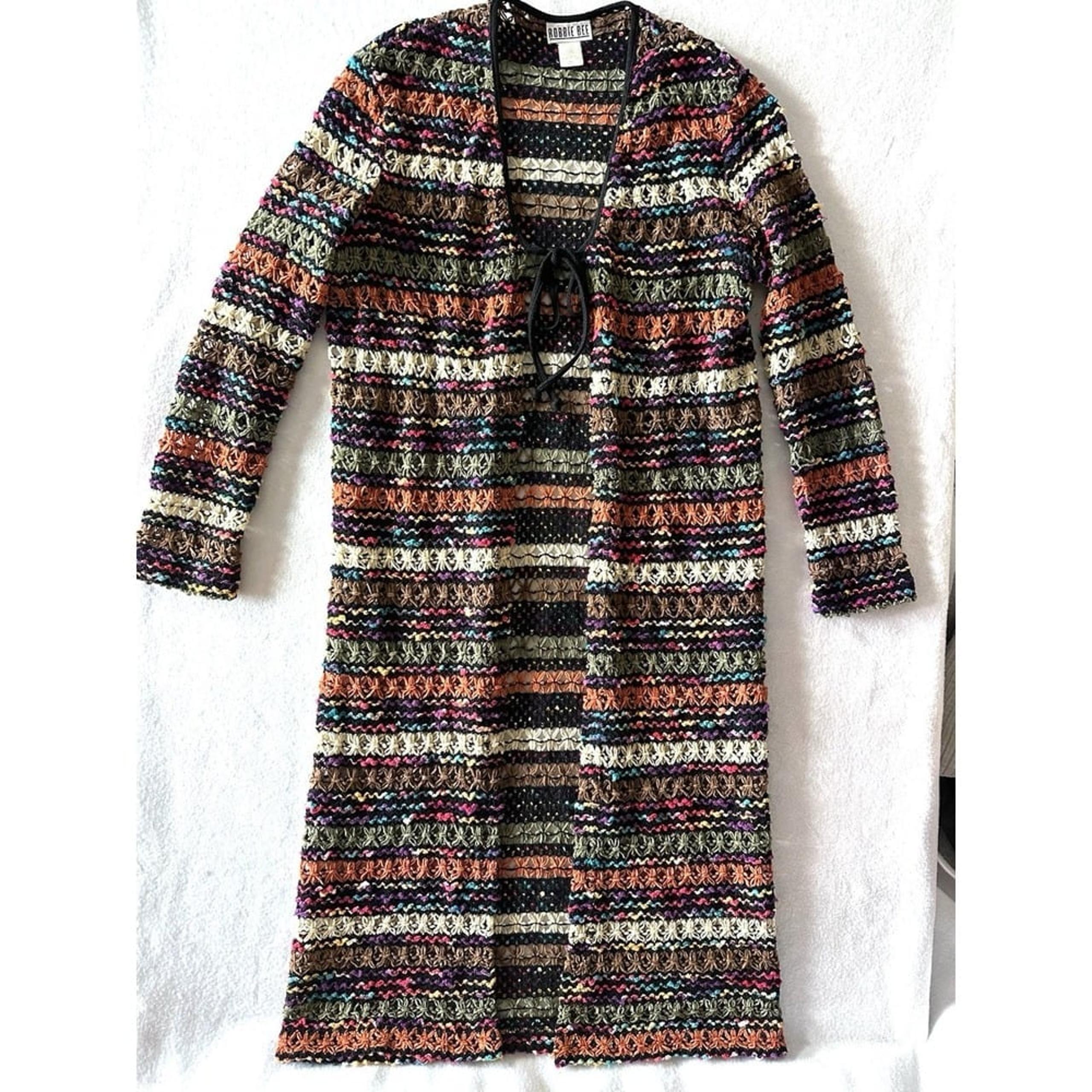Robbie Bee 10 Large Y2K Cardigan Duster Boho Hippie Festival Ethnic Crochet