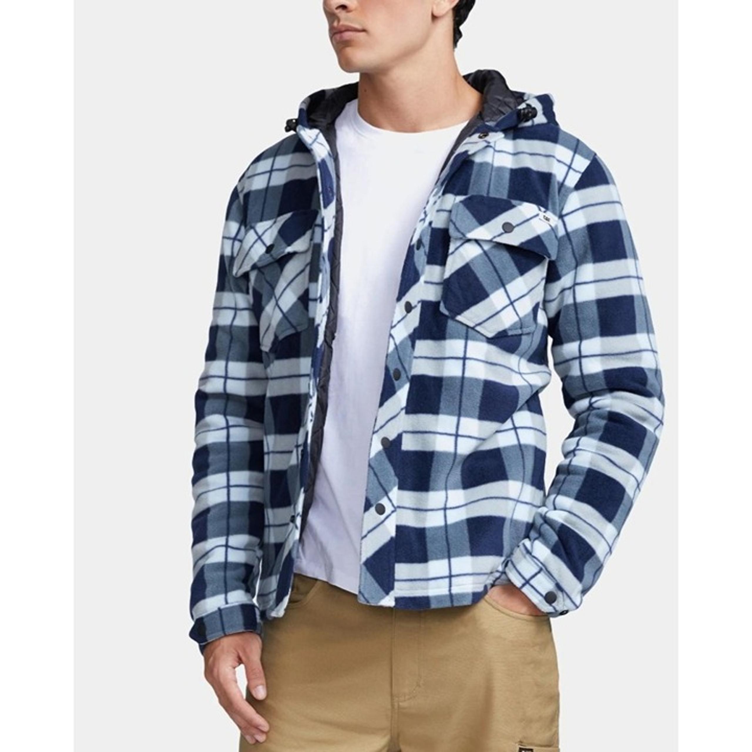 Caterpillar Urban Plaid Blue Men's Shirt Hooded Jacket Size M