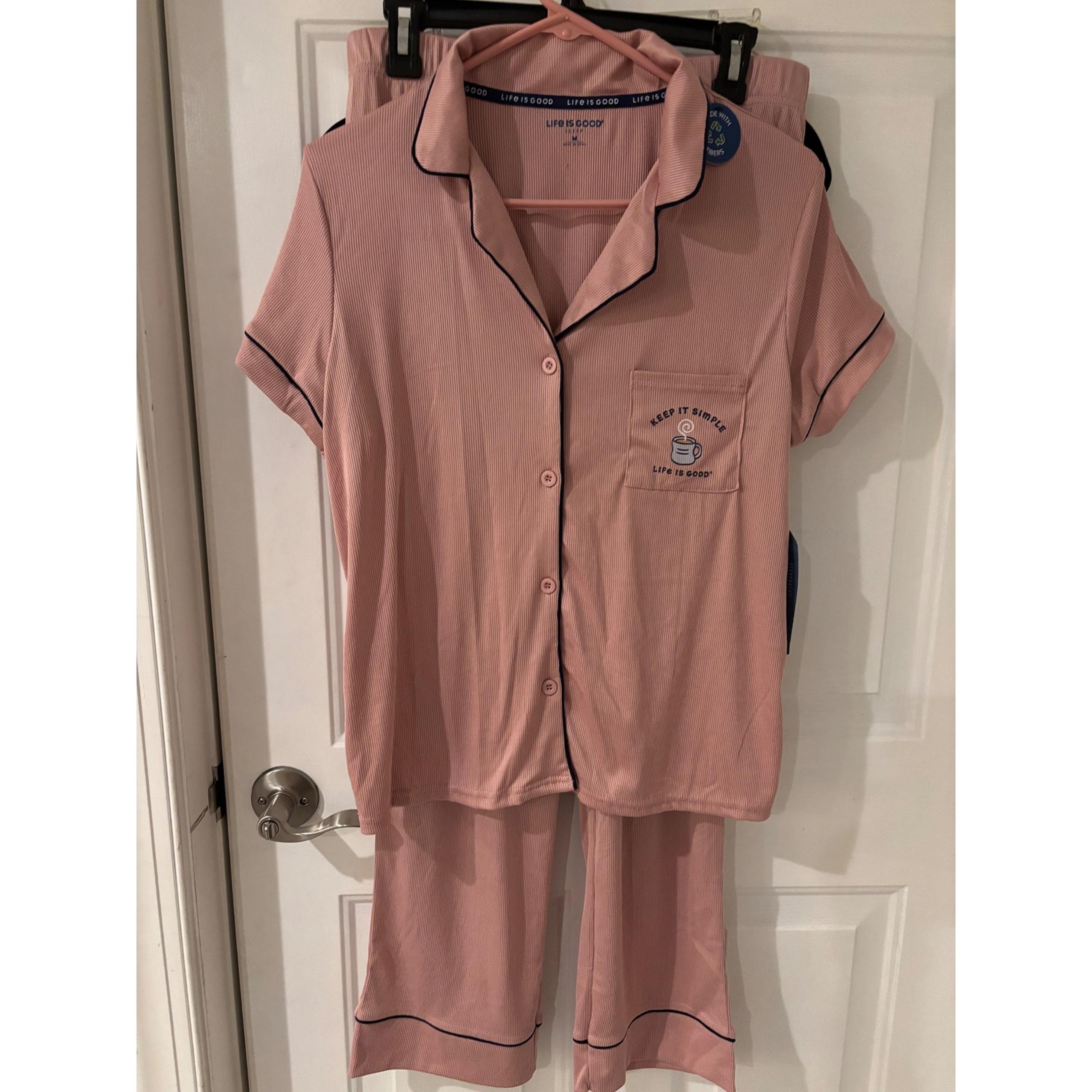 Life is Good Pajama Set Sleepwear Top & Pants Keep It Simple Pink M
