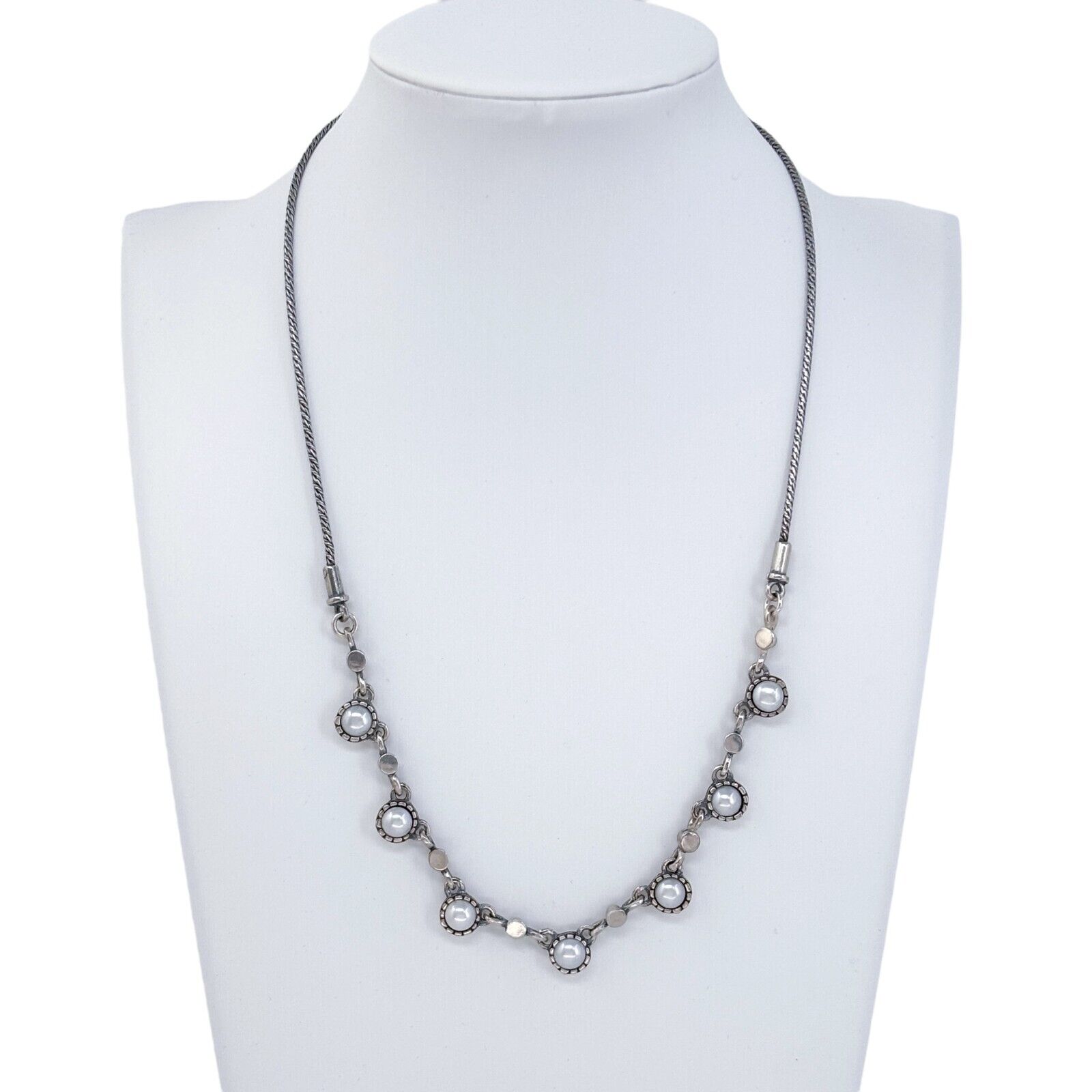 Vintage Sterling Silver 925 Pearl Station Necklace 18