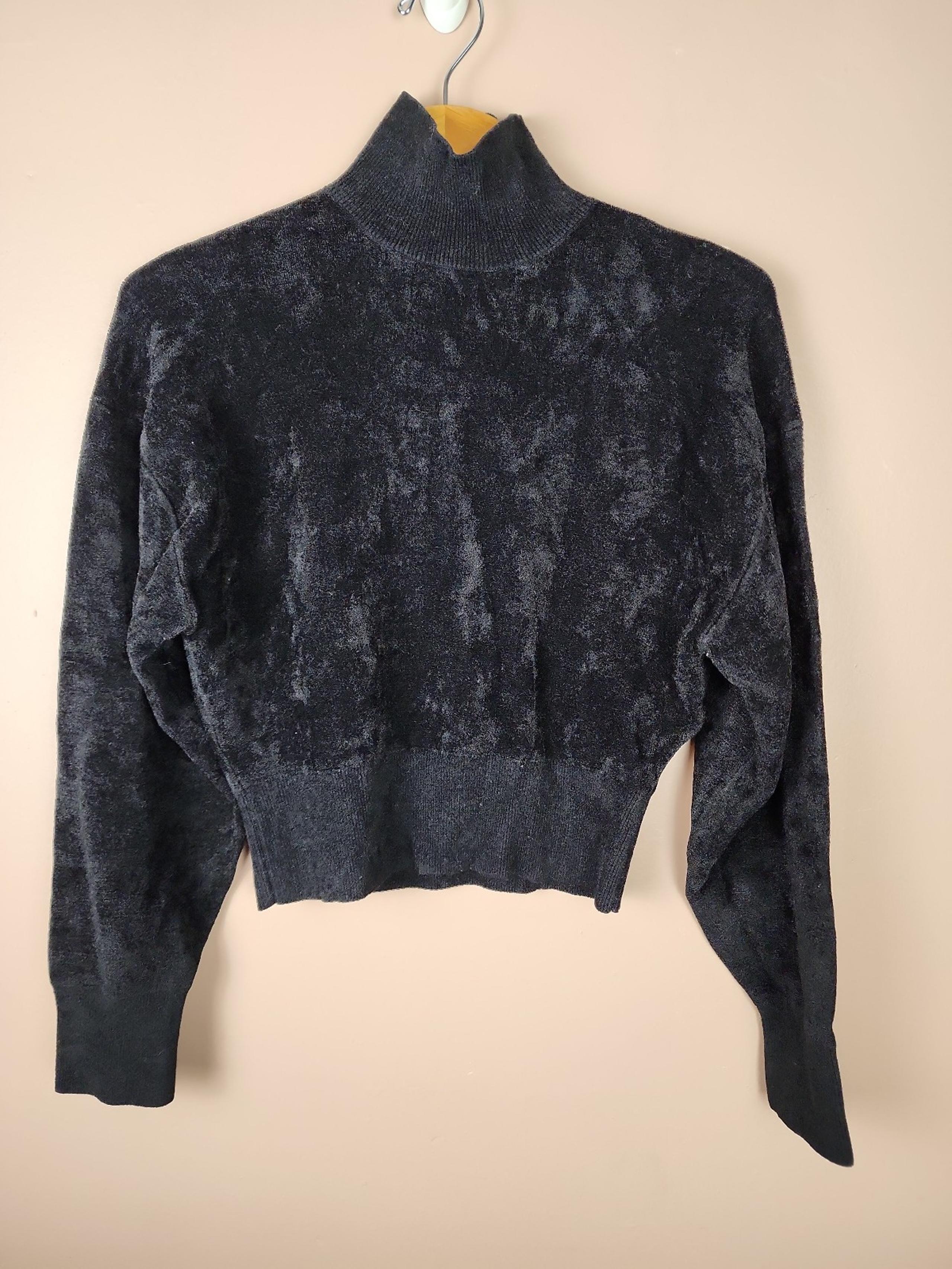 & other stories mock neck black chenille cropped sweater