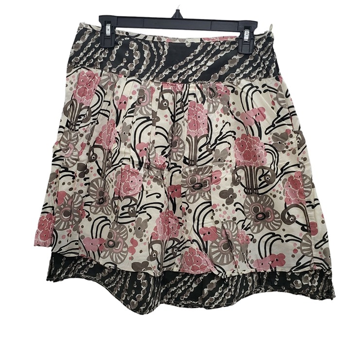 Angie Women's Multicolor Mixed Print Boho layered A-Line Cotton Skirt Size M