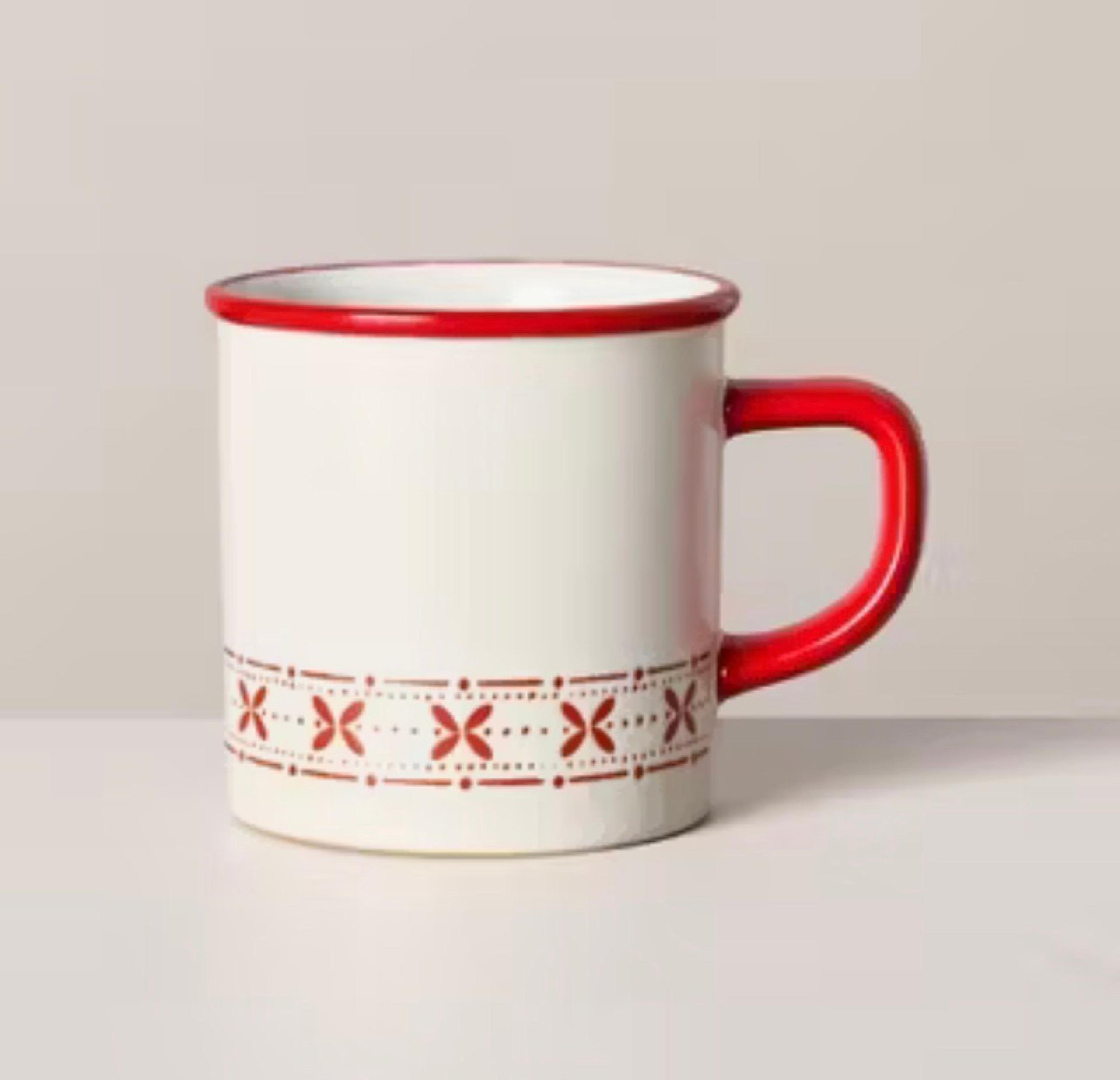 9.5oz Fair Isle Stripe Stoneware Christmas Mug Cream/Red - Hearth & Hand