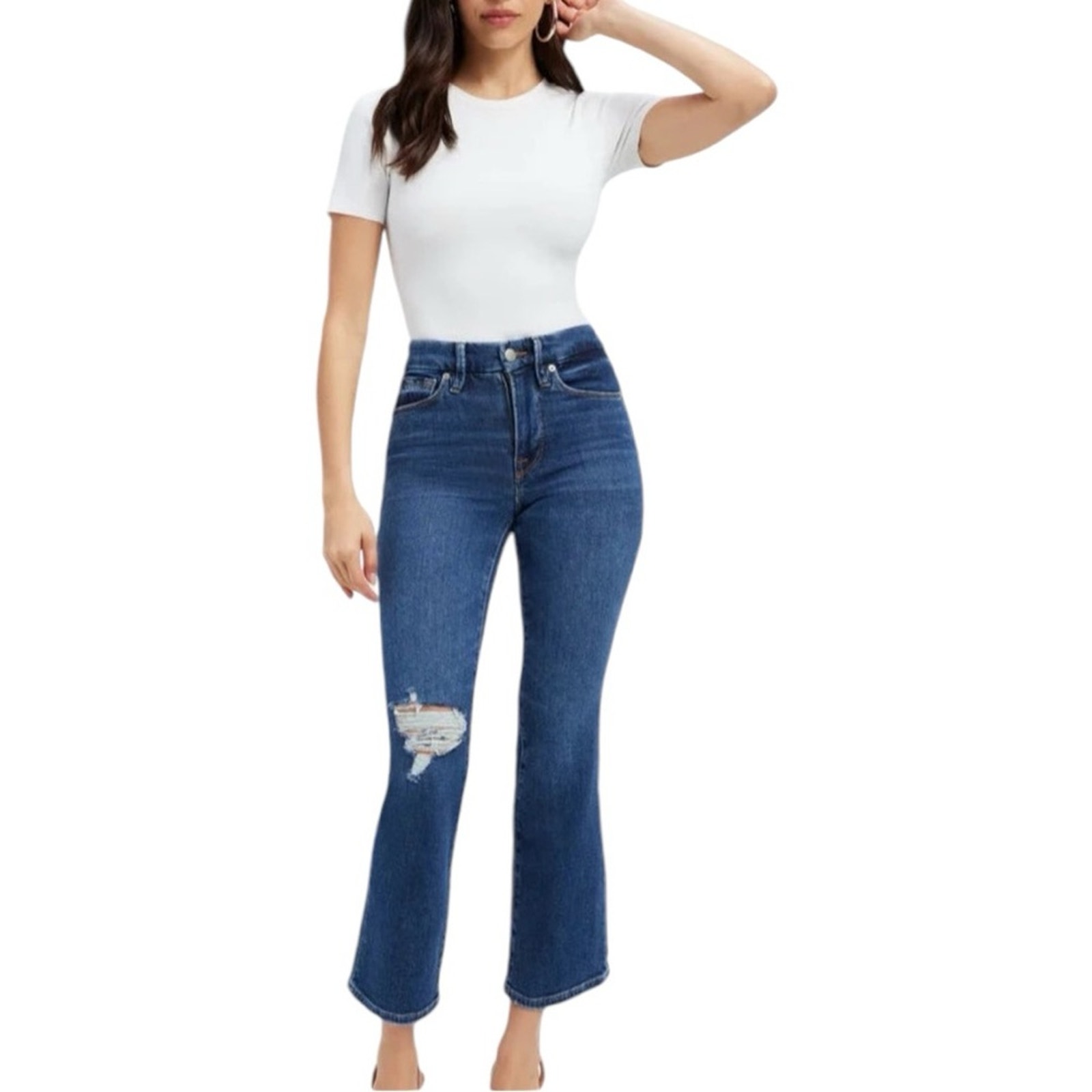 NWT Good American Good Legs Cropped Mini Boot Jeans Size 18 Retail 145